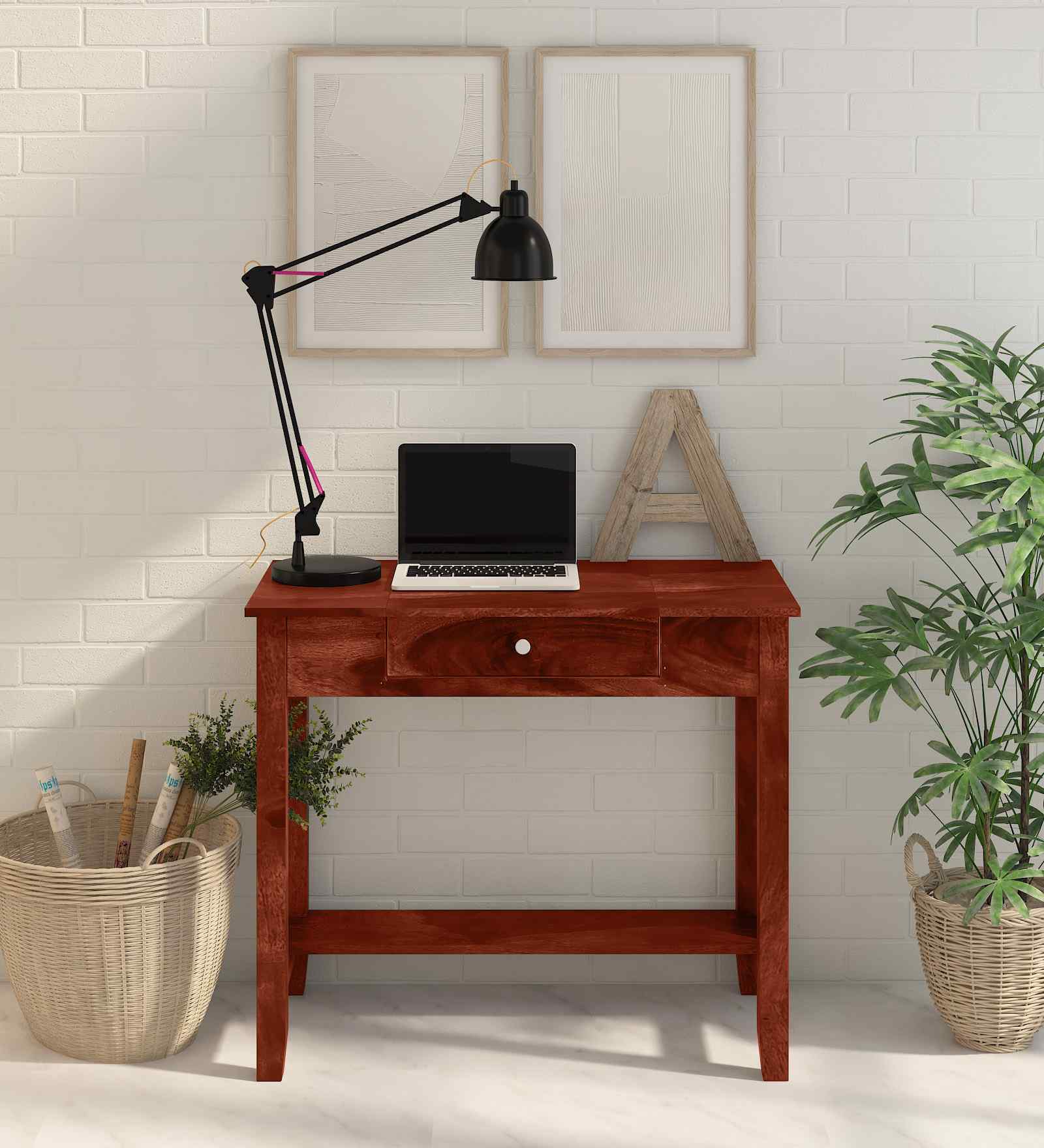 Connell Sheesham Wood Writing Table In Scratch Resistant Honey Oak Finish