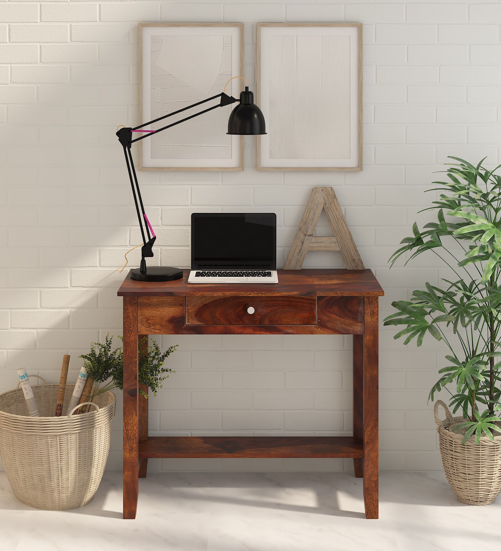 Connell Sheesham Wood Writing Table In Scratch Resistant Provincial Teak Finish