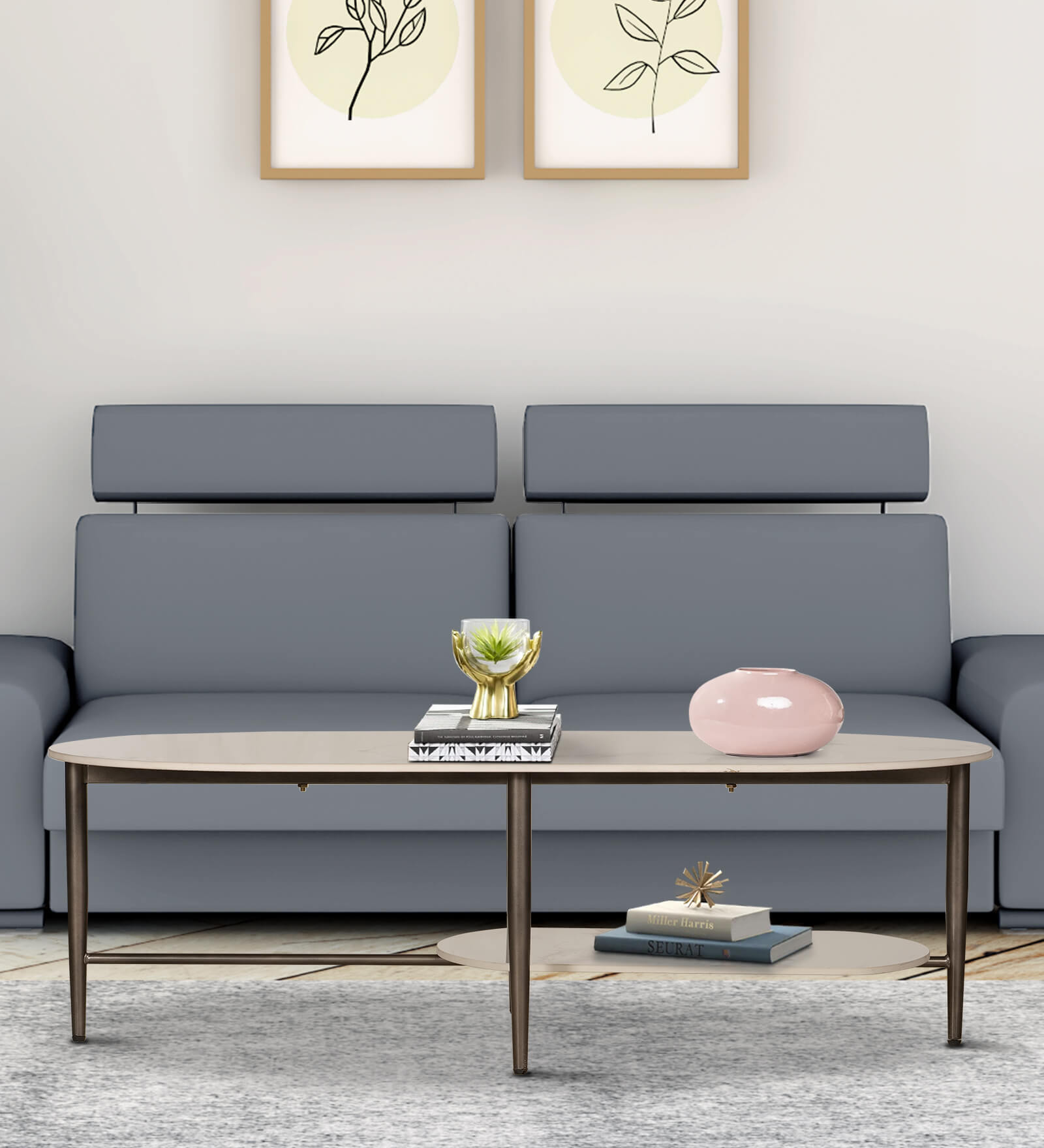 Contable Ceramic Top Coffee Table In White & Grey Colour