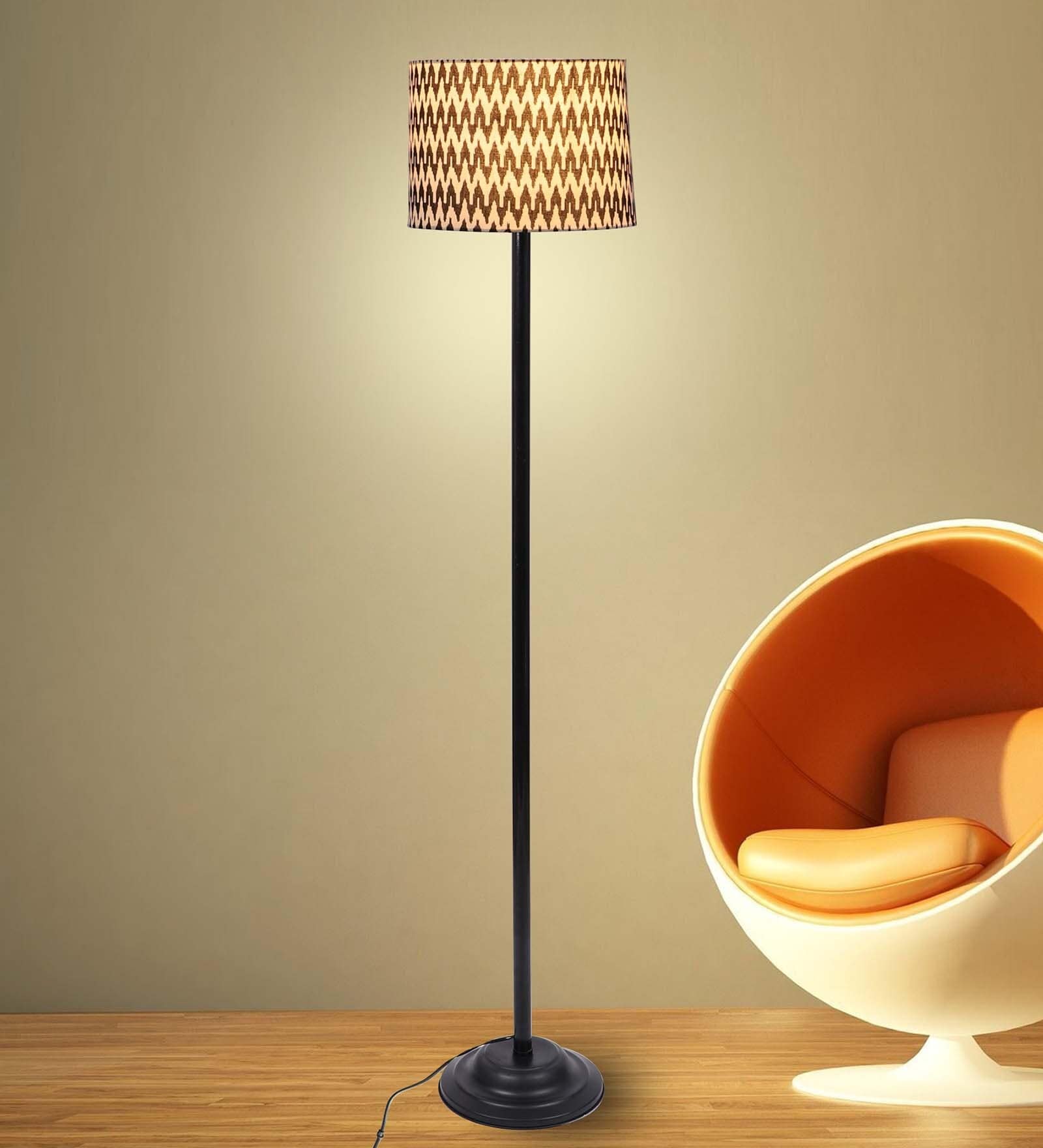 Contemporary Black thick Floor Lamp with Chevron Print