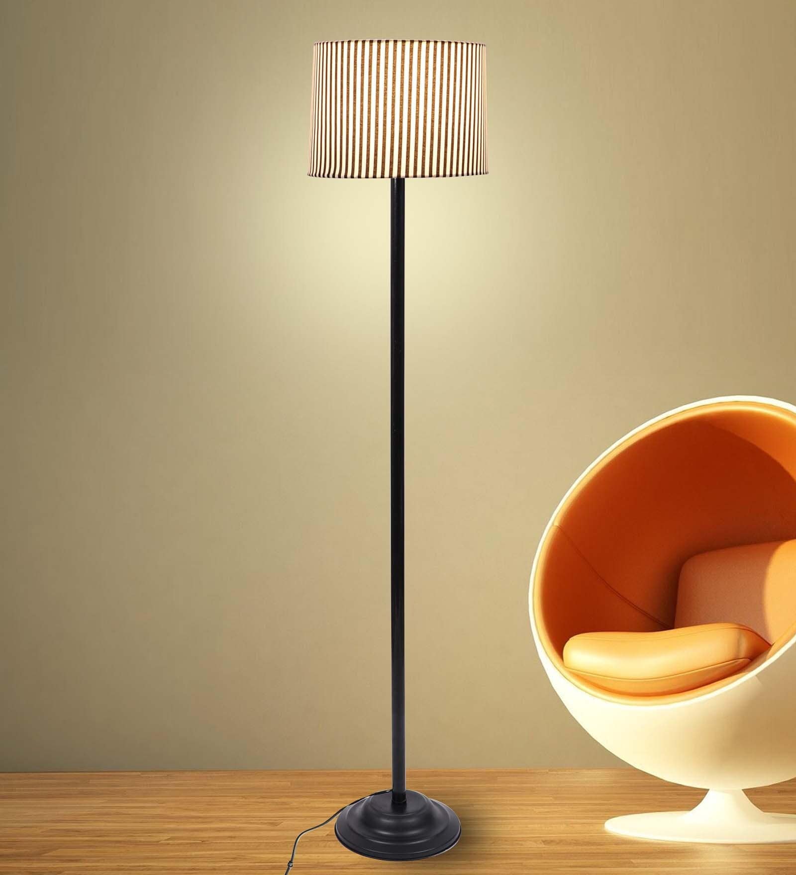 Contemporary Black thick Floor Lamp with Zebra Print