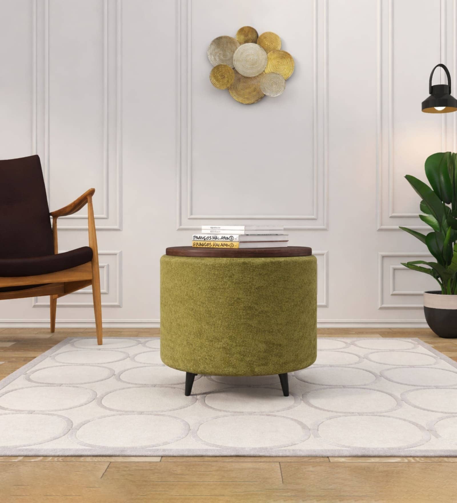 Contemporary Boucle Ottoman In Emerald Green Colour Contemporary Boucle Ottoman In Emerald Green Colour