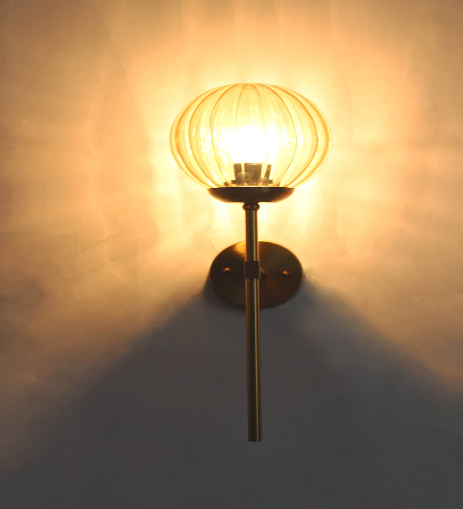 Contemporary Brass Funner Wall Lamp with Amber Kharbuja Glass