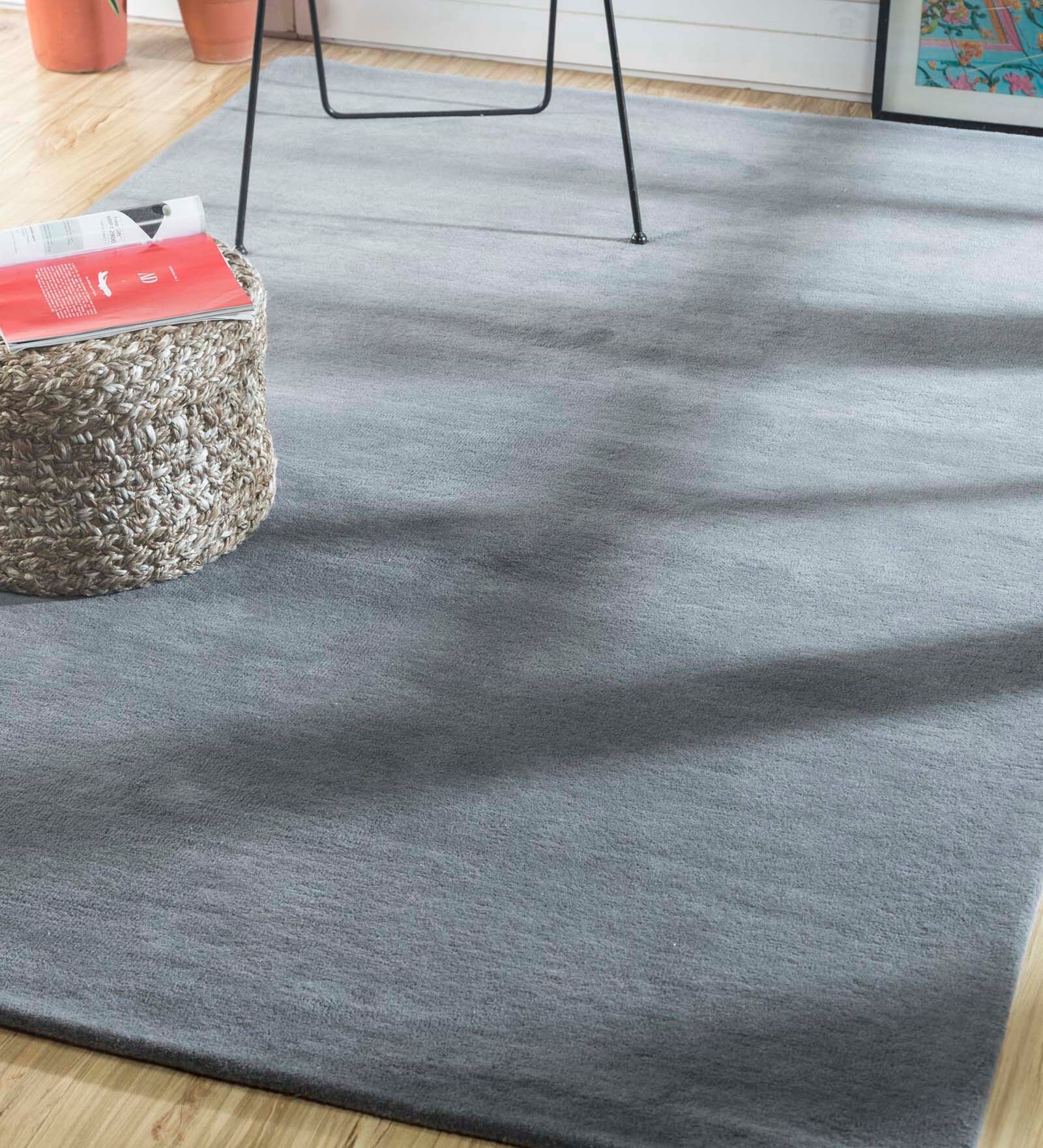 Grey Wool Solid 5ft x 7ft Hand Tufted Carpet