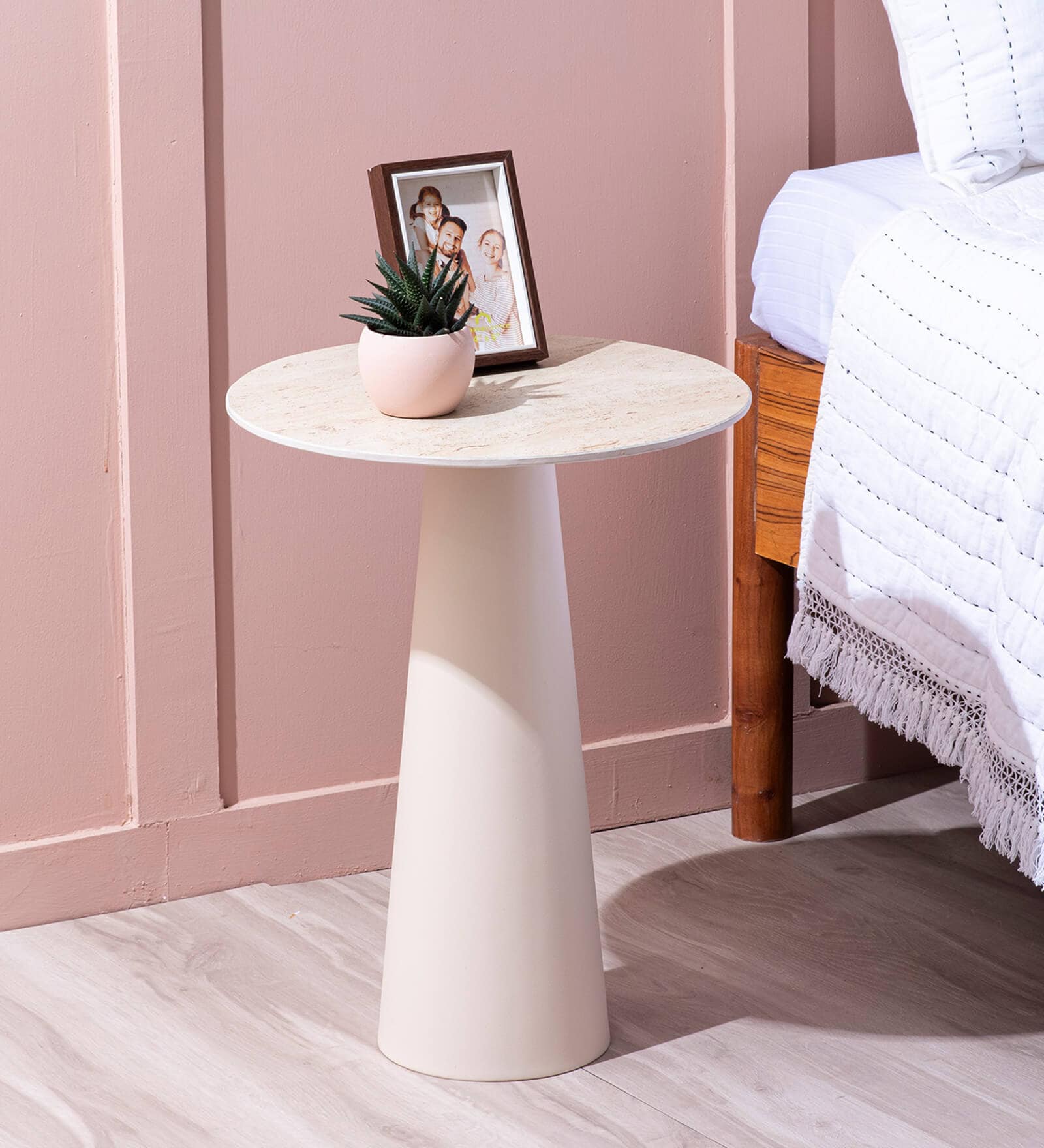 Contemporary Ivory Charm Ceramic End Table In Ivory Colour