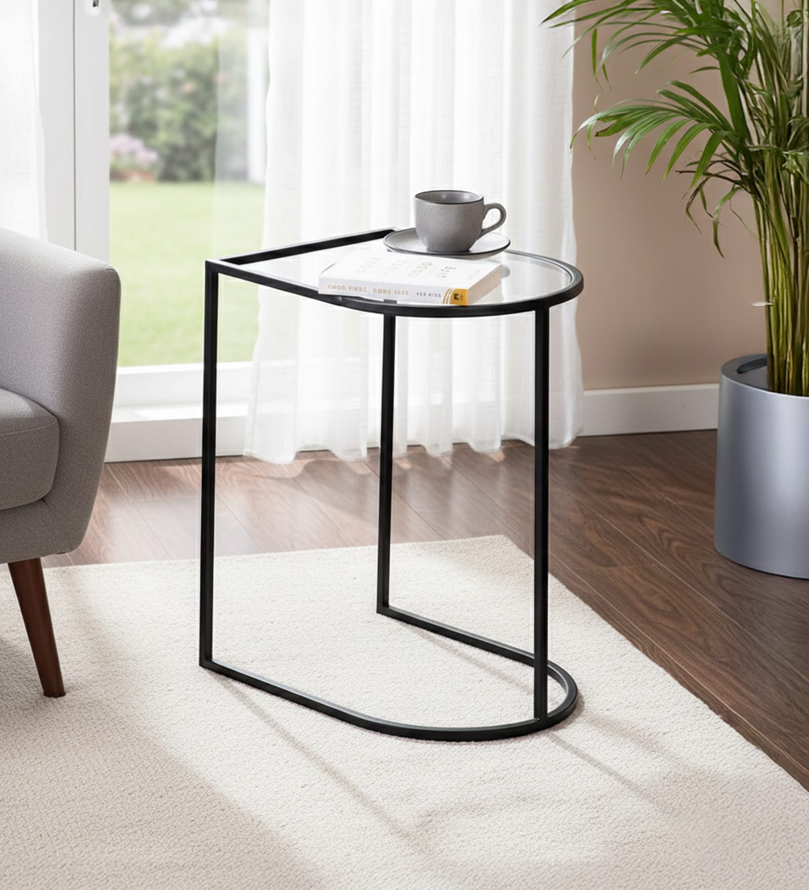 Contemporary Metallic Magazine End Table in Black Finish