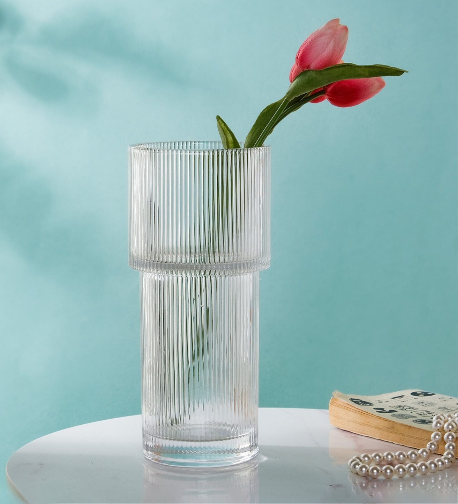 Buy Contemporary Ribbed Glass Table Vase at 31% OFF by Nestasia | Pepperfry