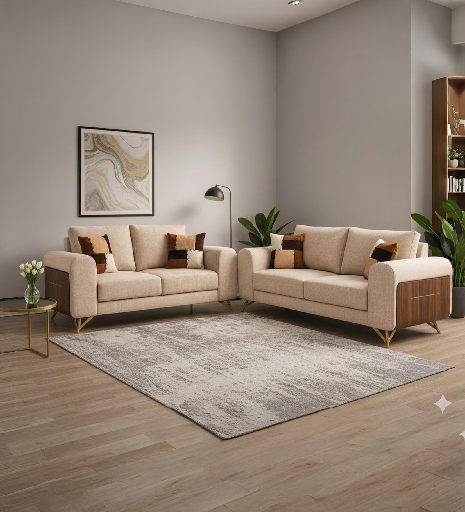 Contemporary Upholstered Fabric 3+2 Sofa Set in Beige Colour Contemporary Upholstered Fabric 3+2 Sofa Set in Beige Colour