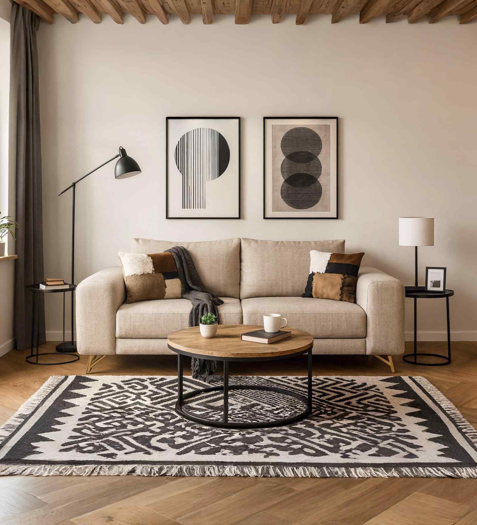 Contemporary Upholstered Three Seater Sofa in Beige Colour Contemporary Upholstered Three Seater Sofa in Beige Colour