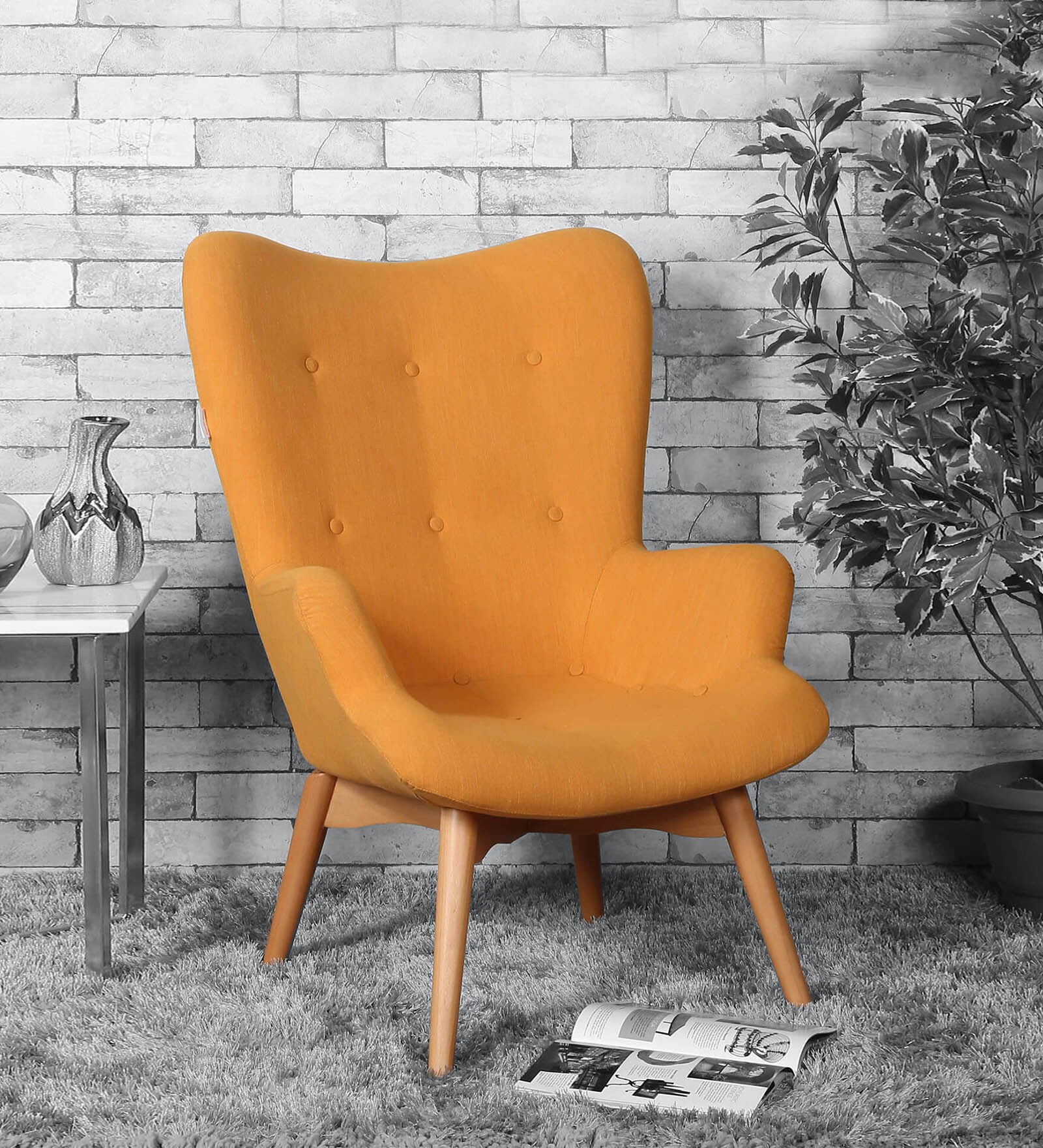 Contour Fabric Wing Chair in Rust Colour