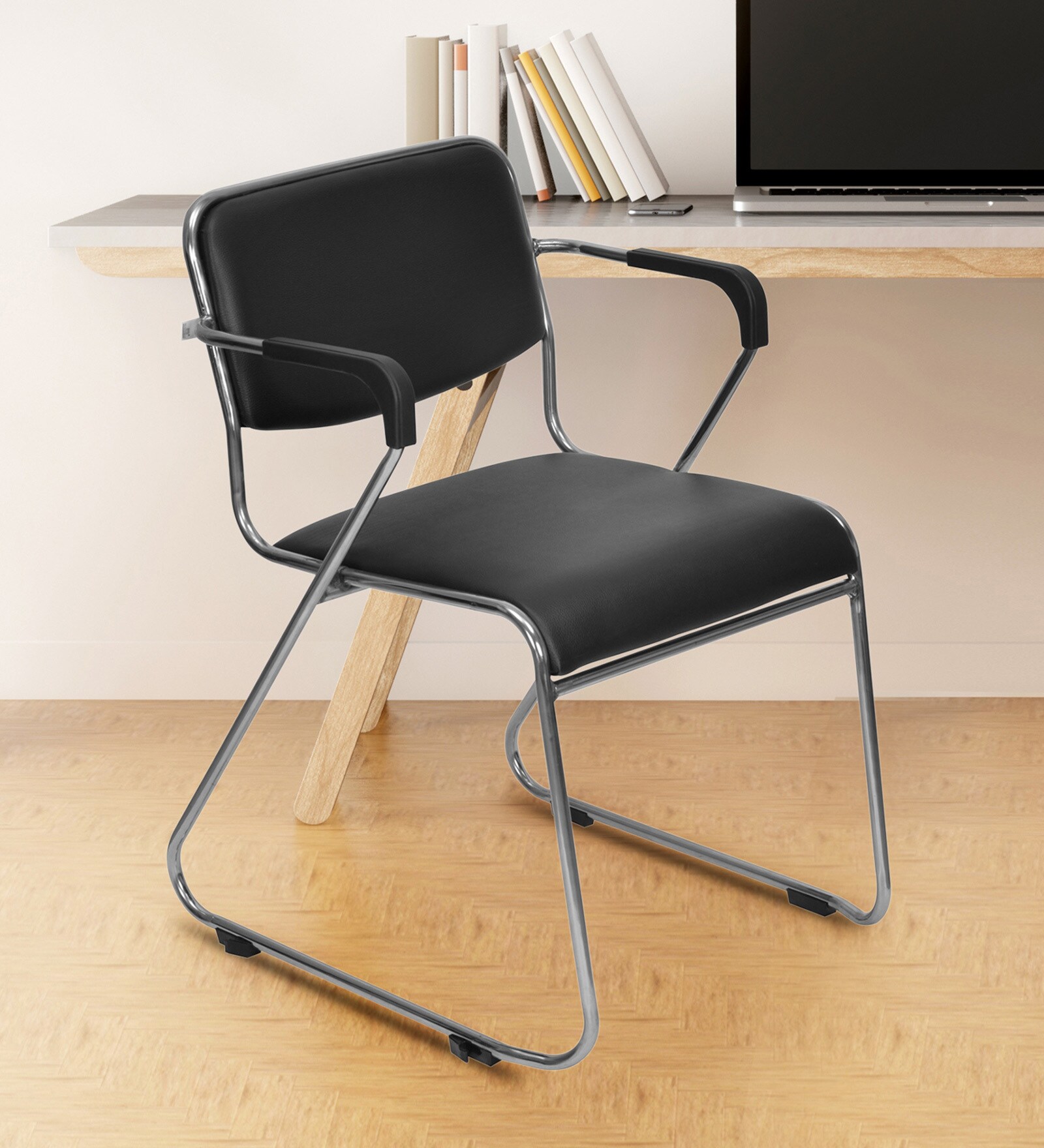 Contract Leatherette Arm Guest Chair in Black Colour
