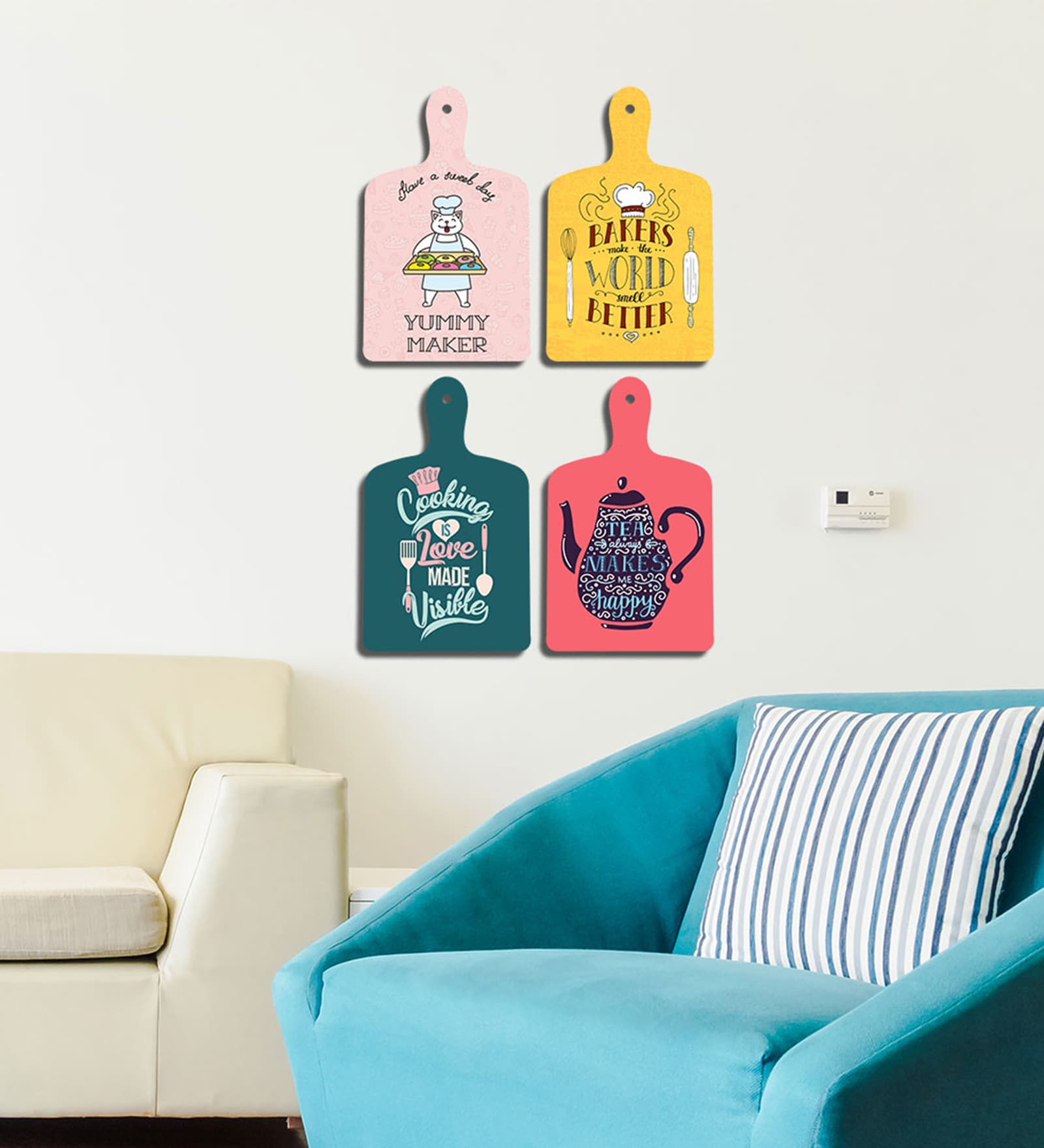 Set of 4 Cooking Baking Tea Quotes Wooden Wall Hanging