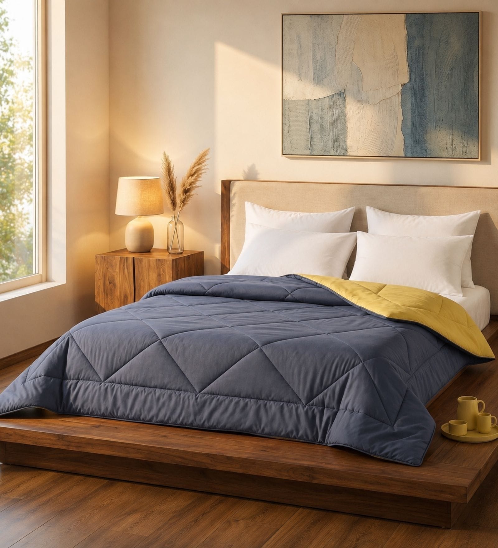 Grey & Yellow 200 GSM Reversible Comforter