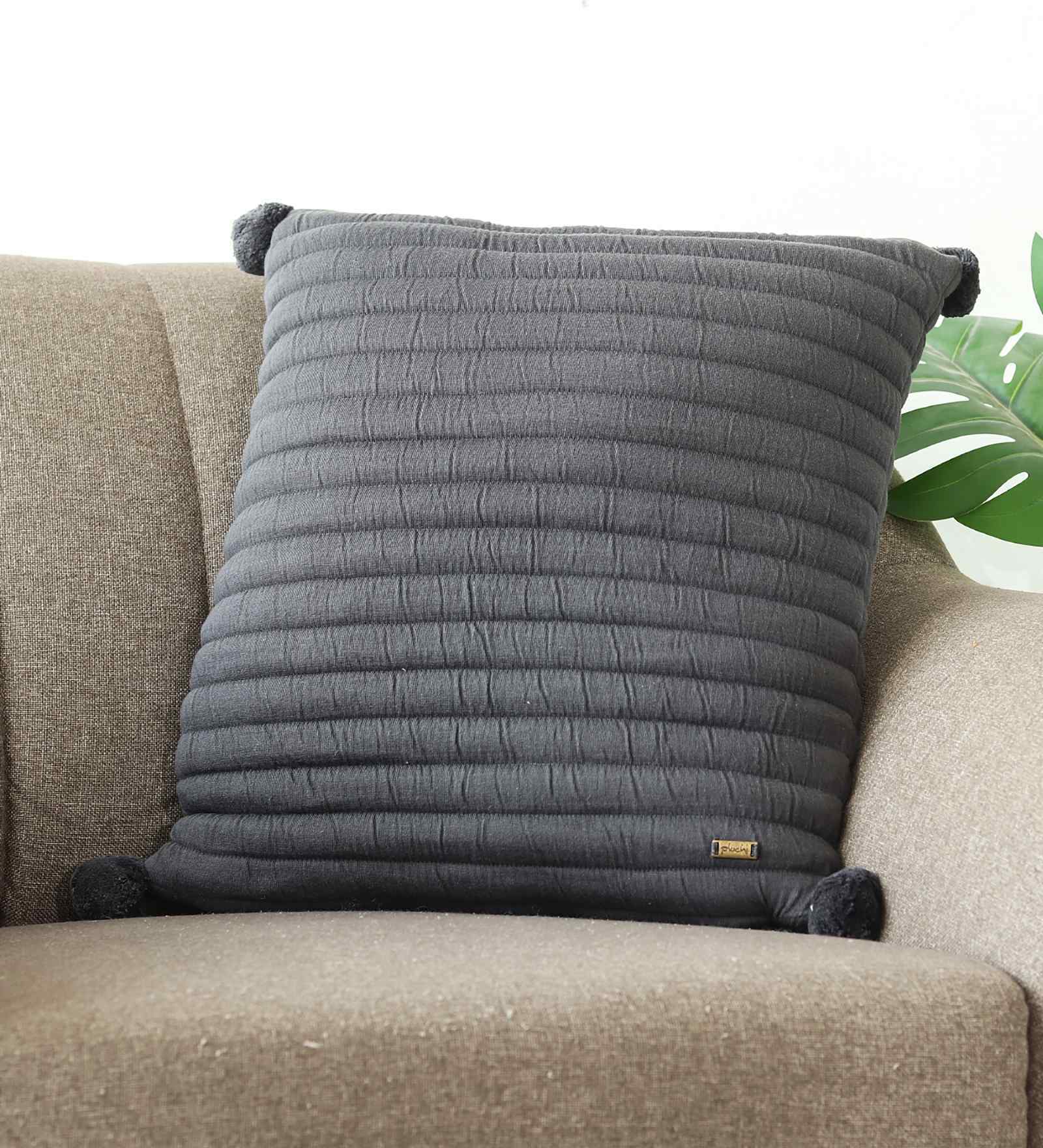 Cool Grey & Dark Grey Melange 100% Cotton Aydin 18X18 Inches Knitted Cushion Cover