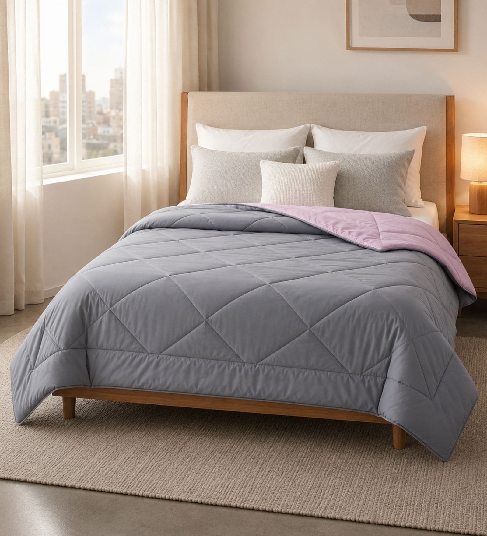 Grey & Pink 200 GSM Reversible Comforter