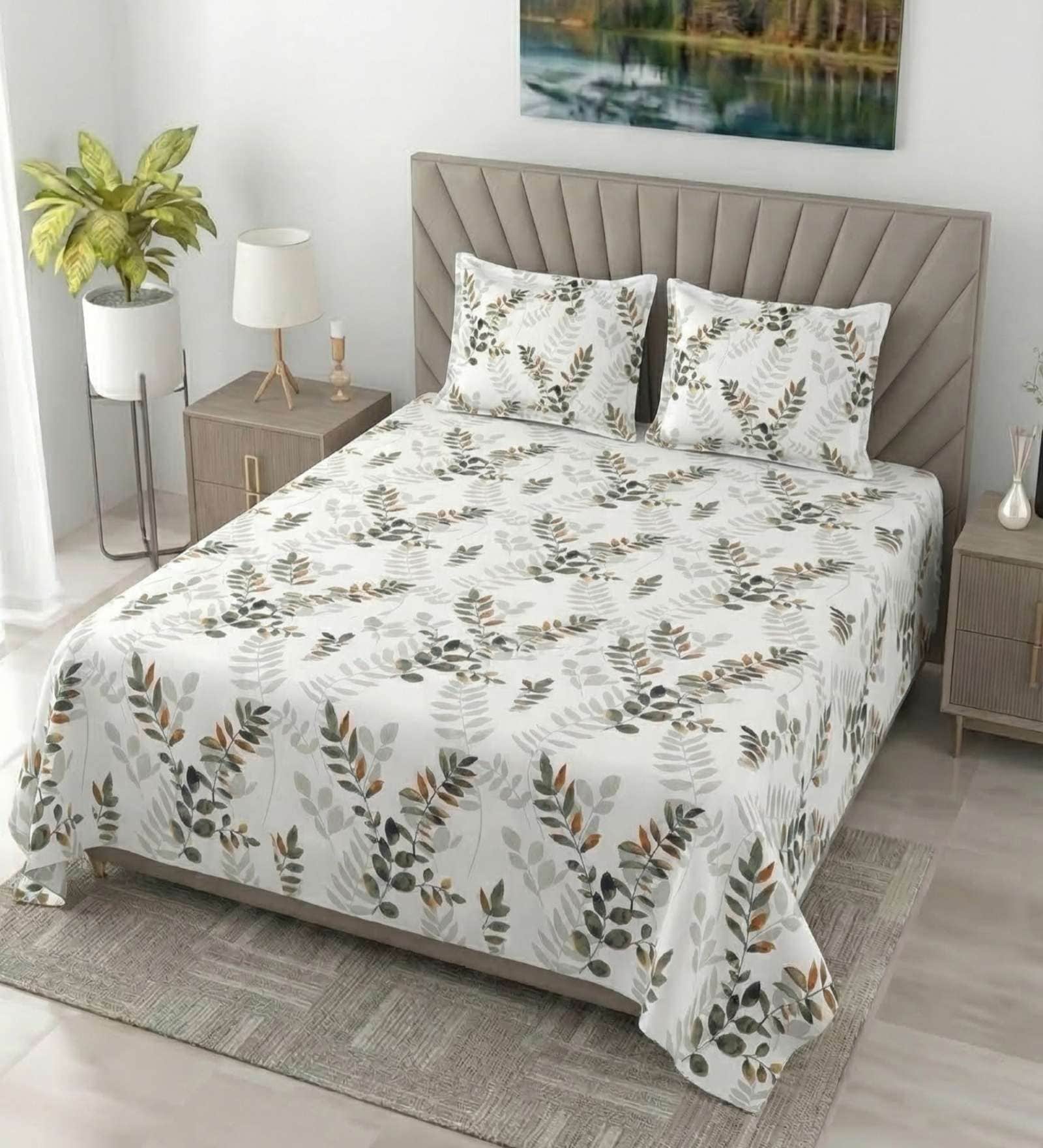 Cool Grey Metro 186 TC Cotton King Bedsheet With 2 Pillow Covers