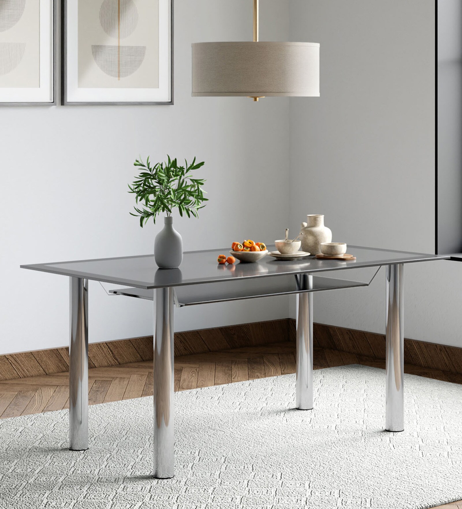 Cooper Glass Top 6 Seater Dining Table in Black Colour