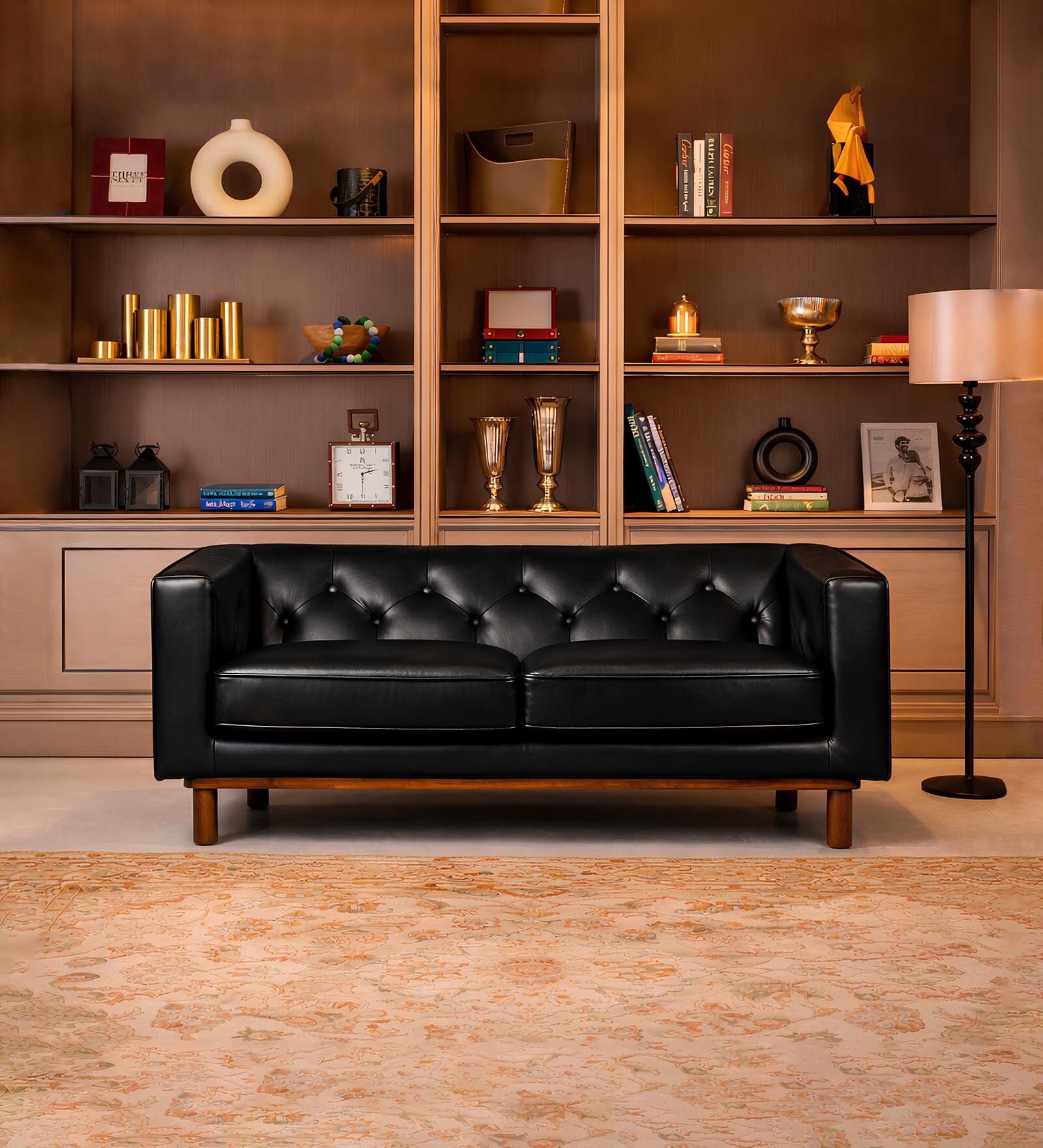 Copenhagen Leatherette 2 Seater Sofa in Black Color