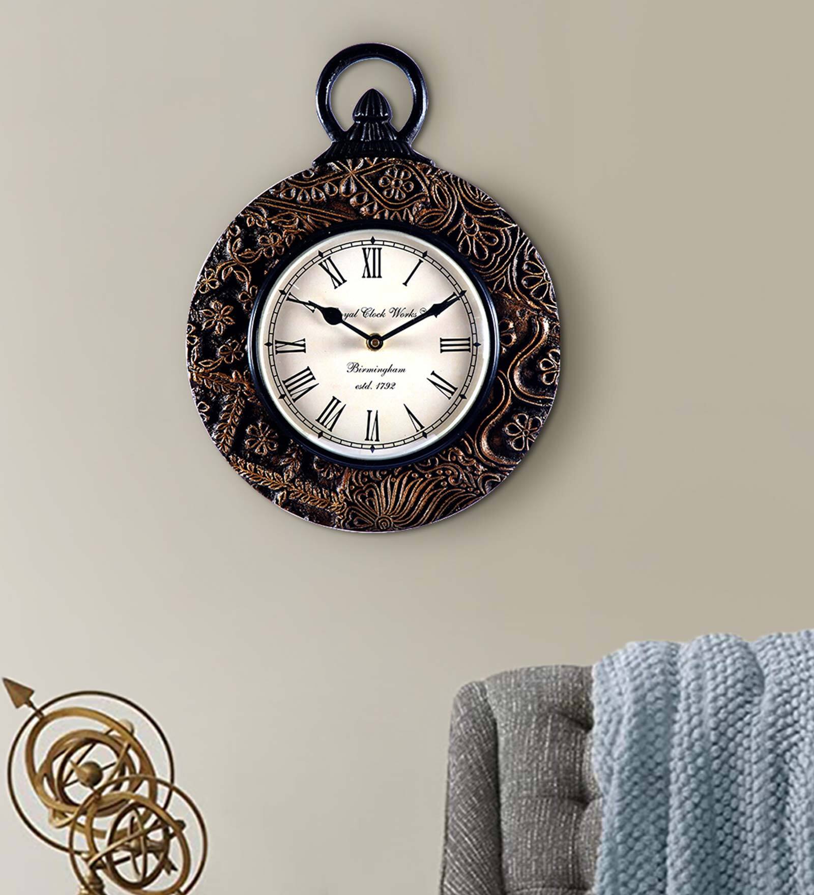 Copper & Black Wood Traditional Wall Clock