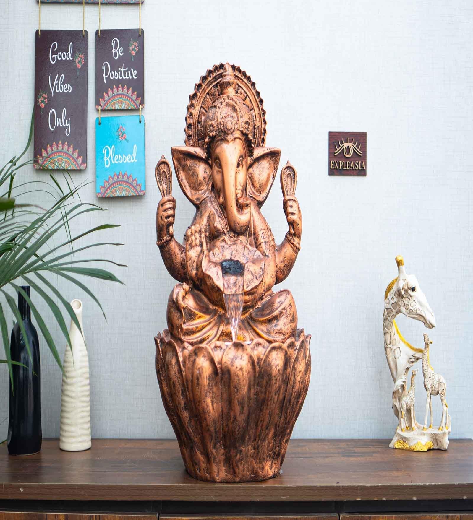 Copper 2ft Lotus Ganesha Water Fountain