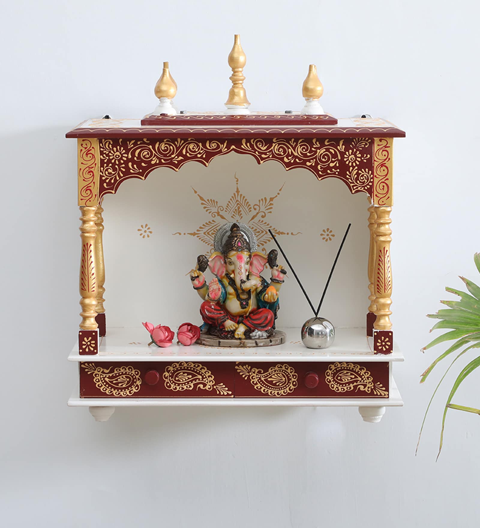 Copper Colored Wood Wall Mounted Mandir Without Door