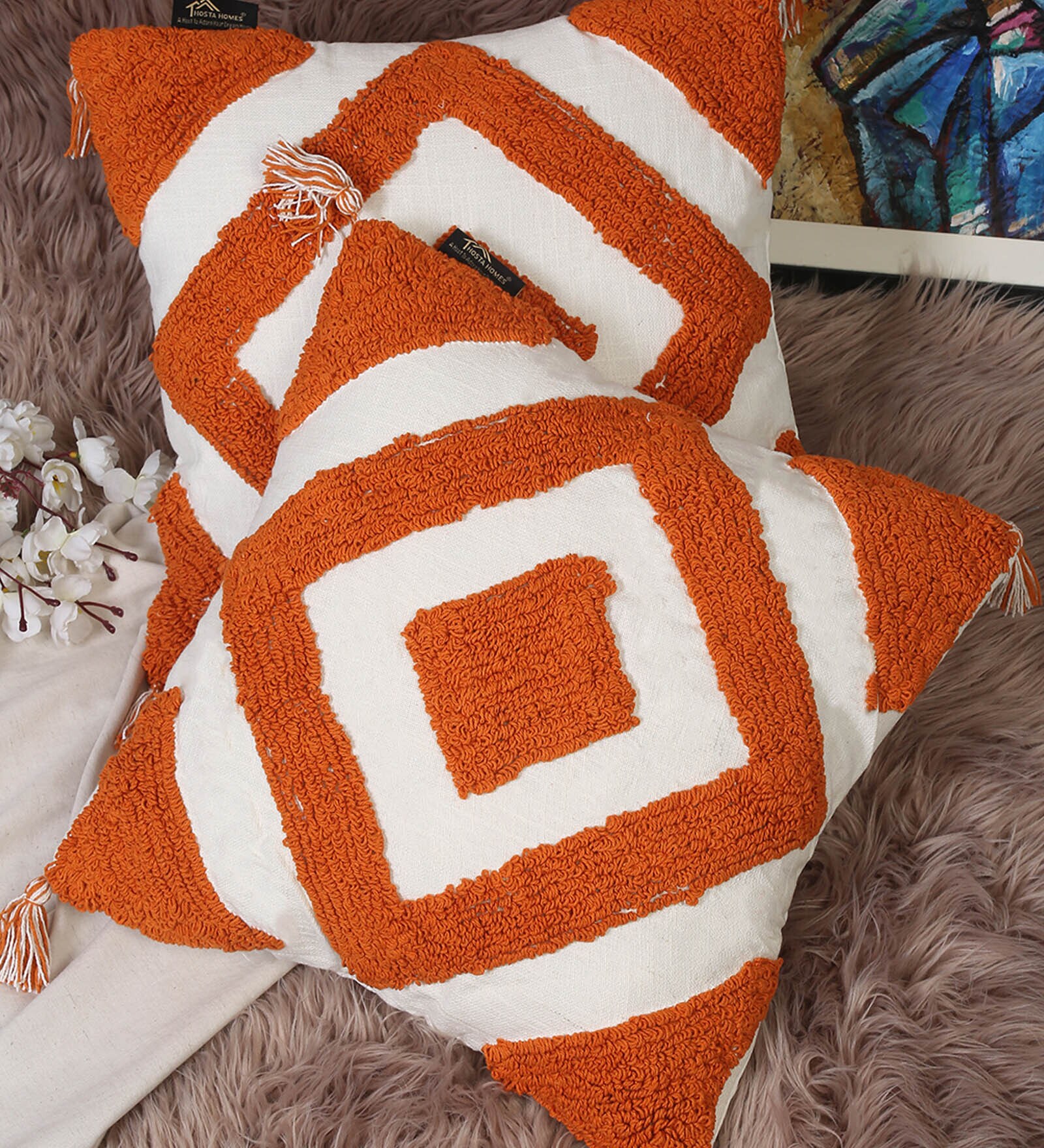 Copper Woven Cotton 16 x 16 Inches Cushion Covers (Set of 2)