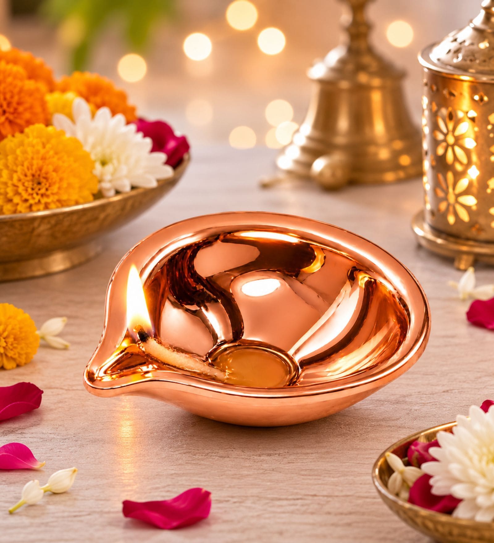Copper Diya for Pooja Decoration