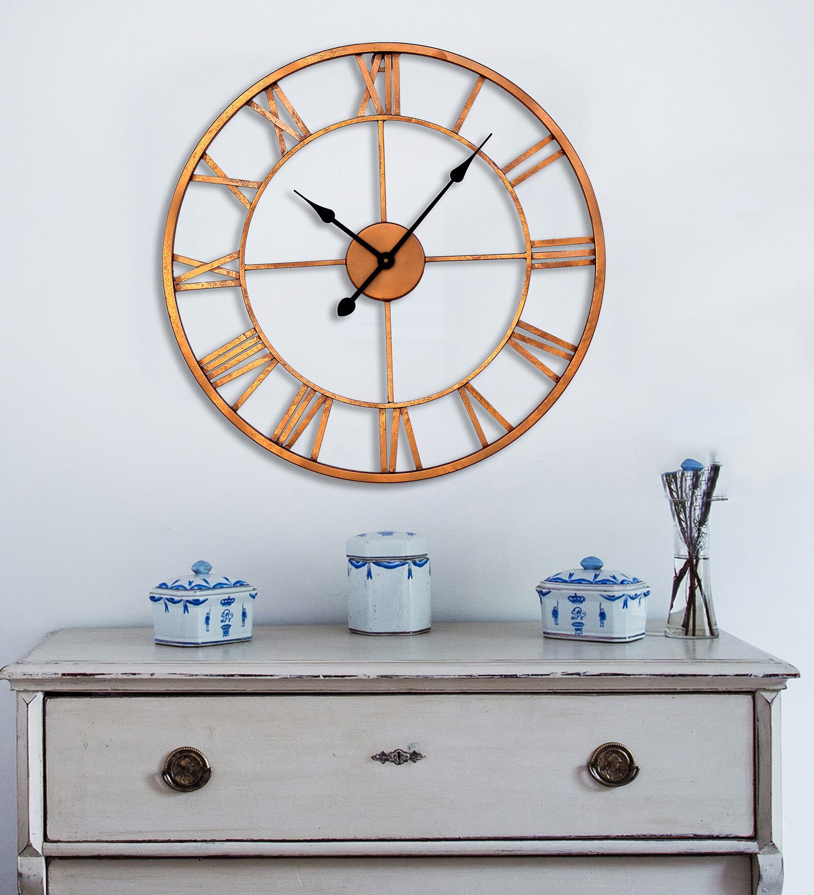 Buy Copper Finish Metal 20 Inch Wall Clock by Craftter Online Vintage