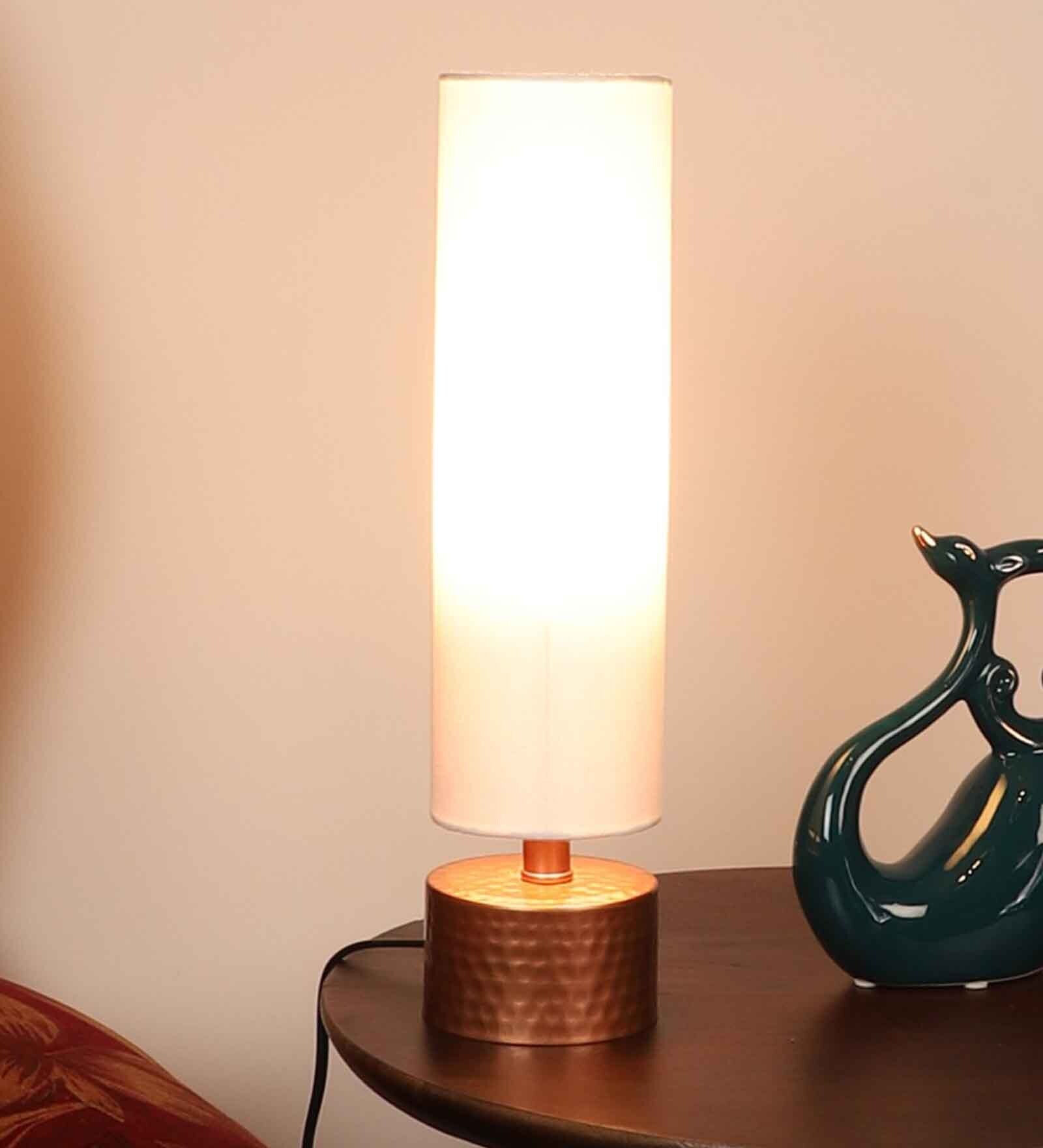 Aida White Fabric Shade Table Lamp With Iron Base