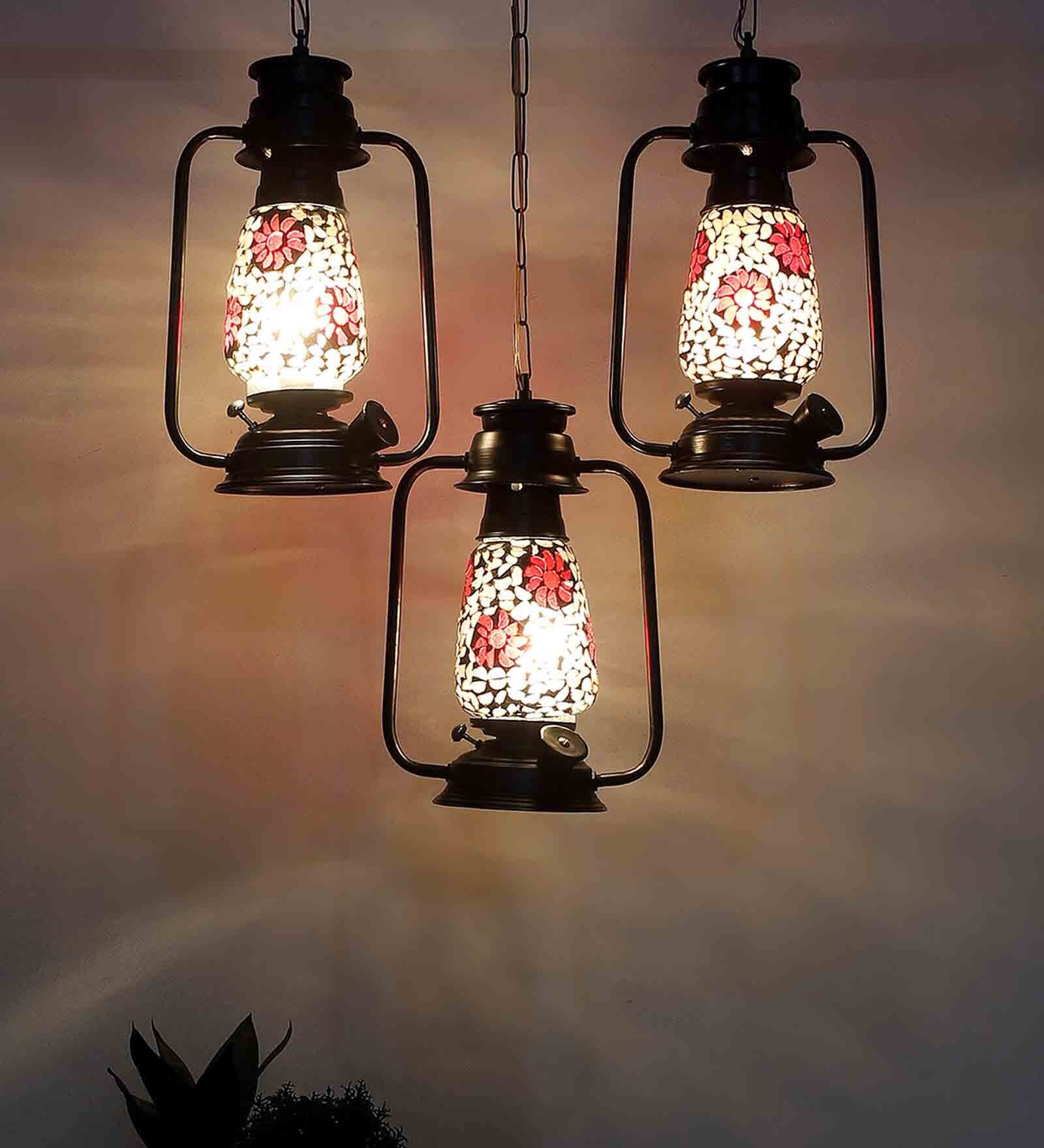 Copper Iron and Glass Cluster Hanging Light