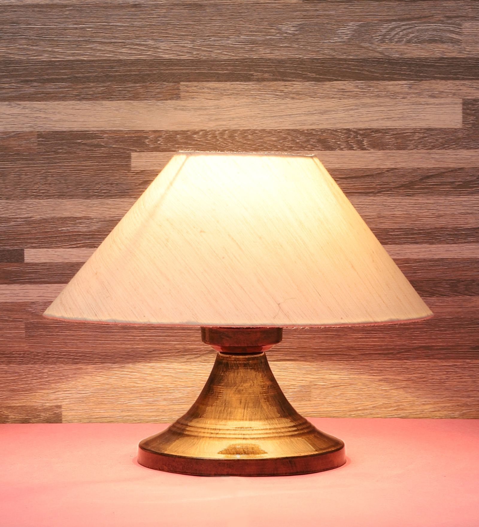 Copper Metal & Cotton Beige Colour Table Lamp