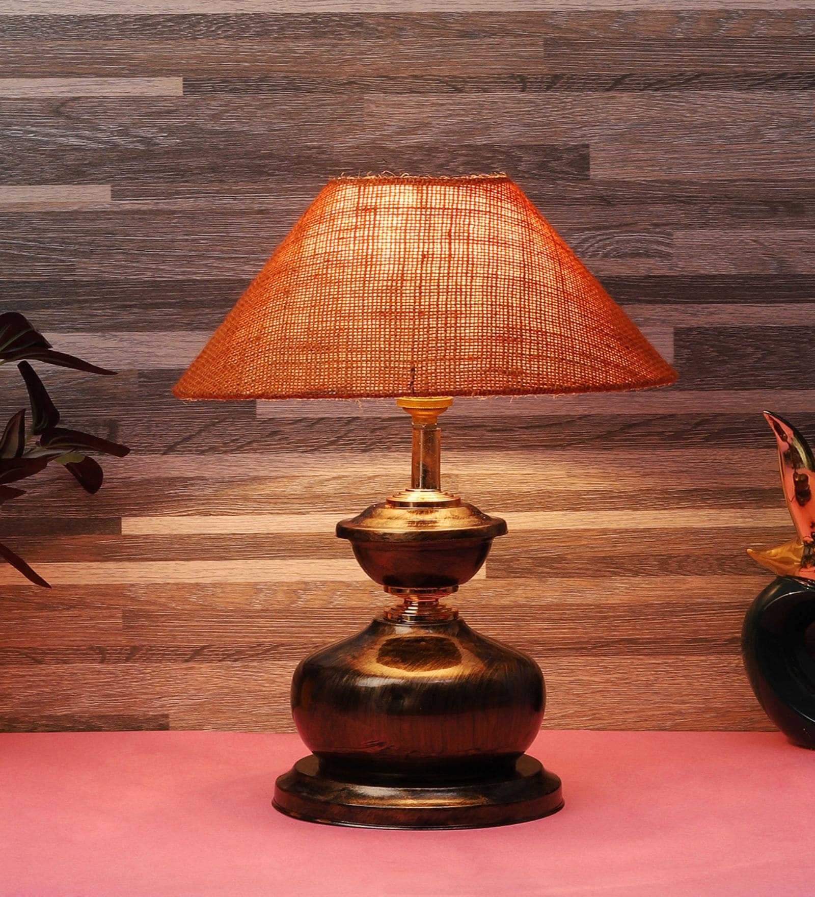 Copper Metal & Natural Fiber Mustard Colour Table Lamp Copper Metal & Natural Fiber Mustard Colour Table Lamp
