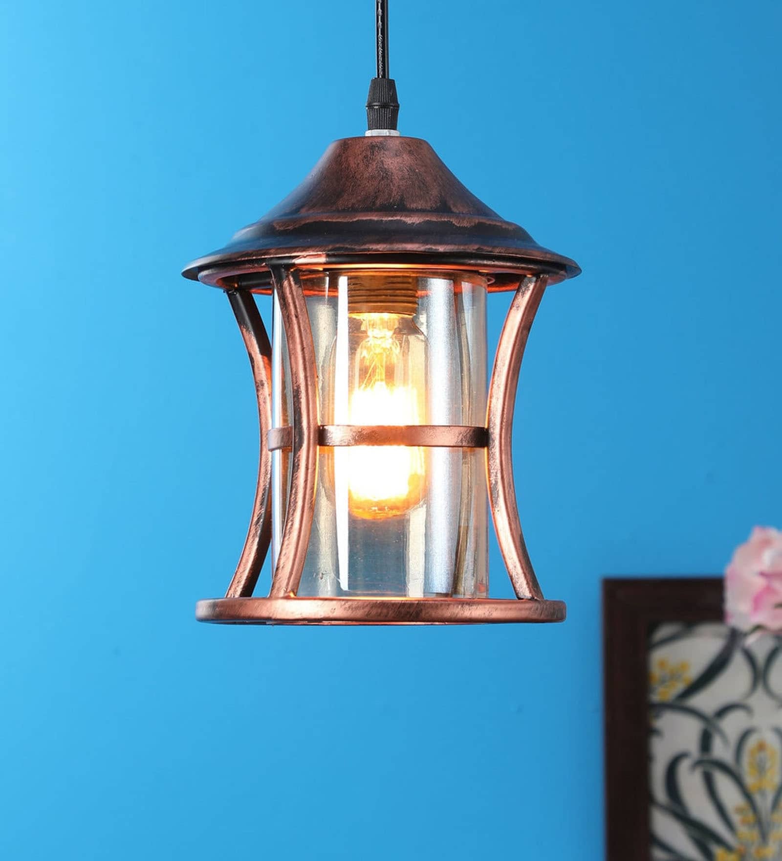 Diseno Copper Metal and Glass Hanging Light