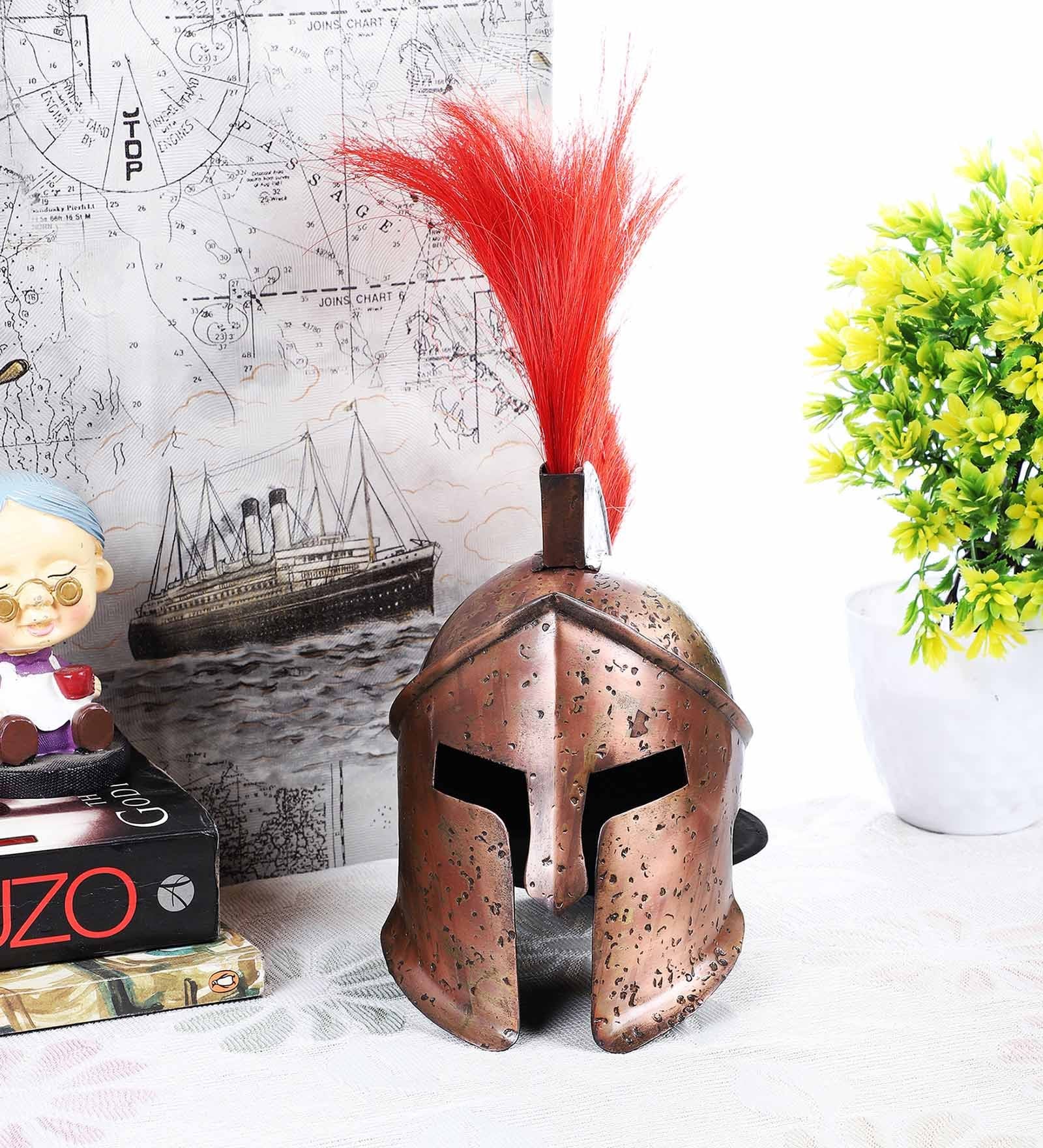 Copper Metal Antique Spartan Helmet Military Decor Showpiece