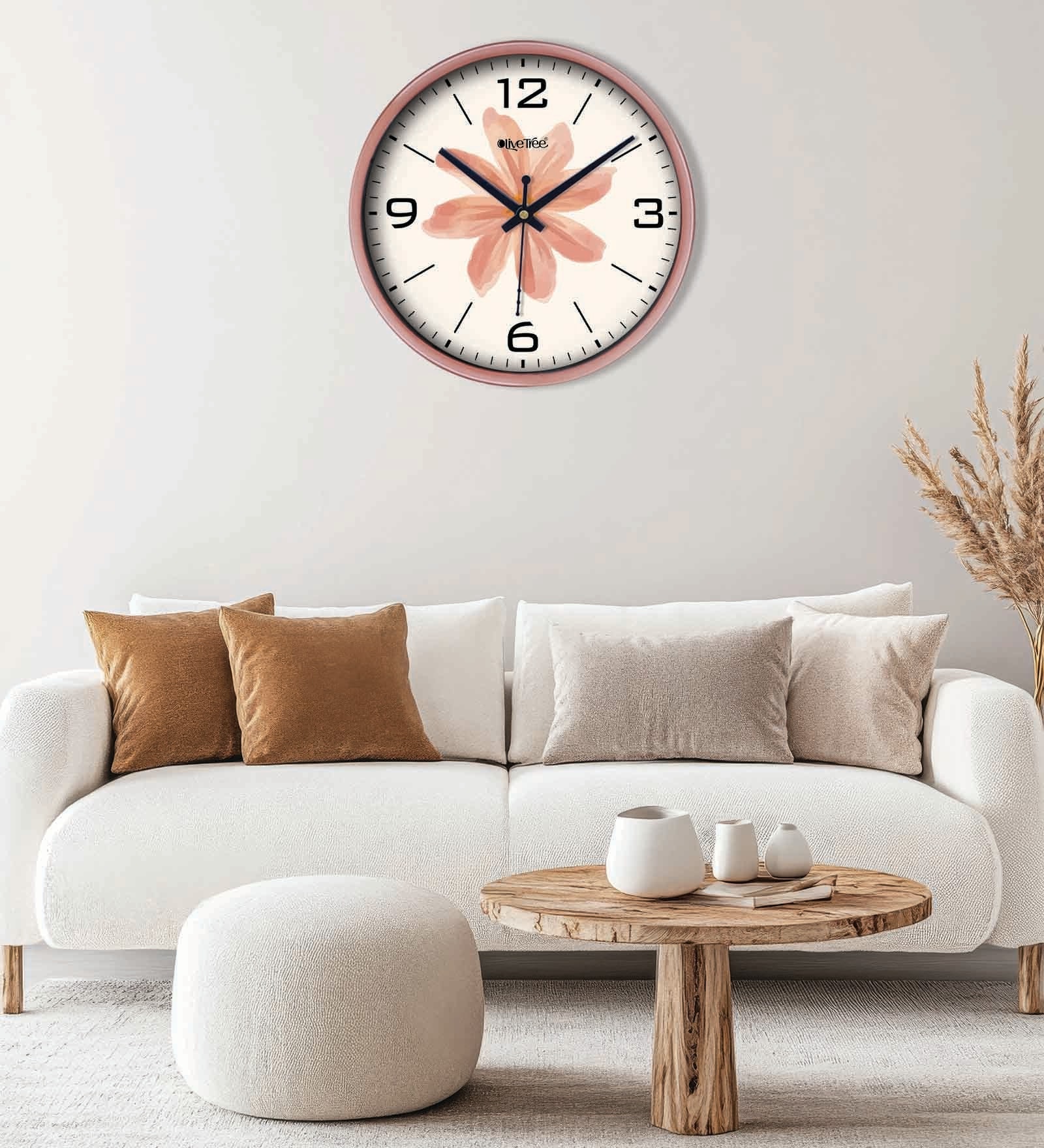 Copper Round 8 Inches Plastic Table Clock (flower)