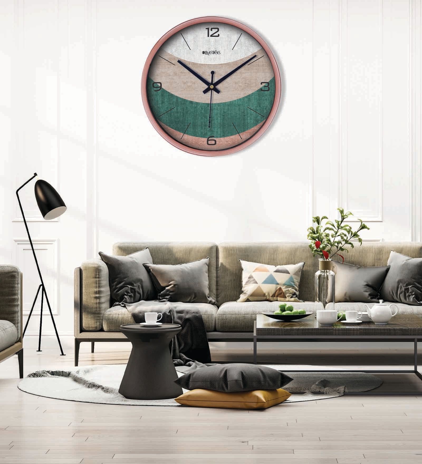 Copper Round 8 Inches Plastic Table Clock (Abstract)