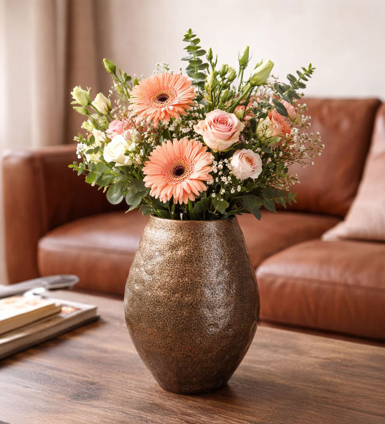 Copper Textured Hammered Flower Pot