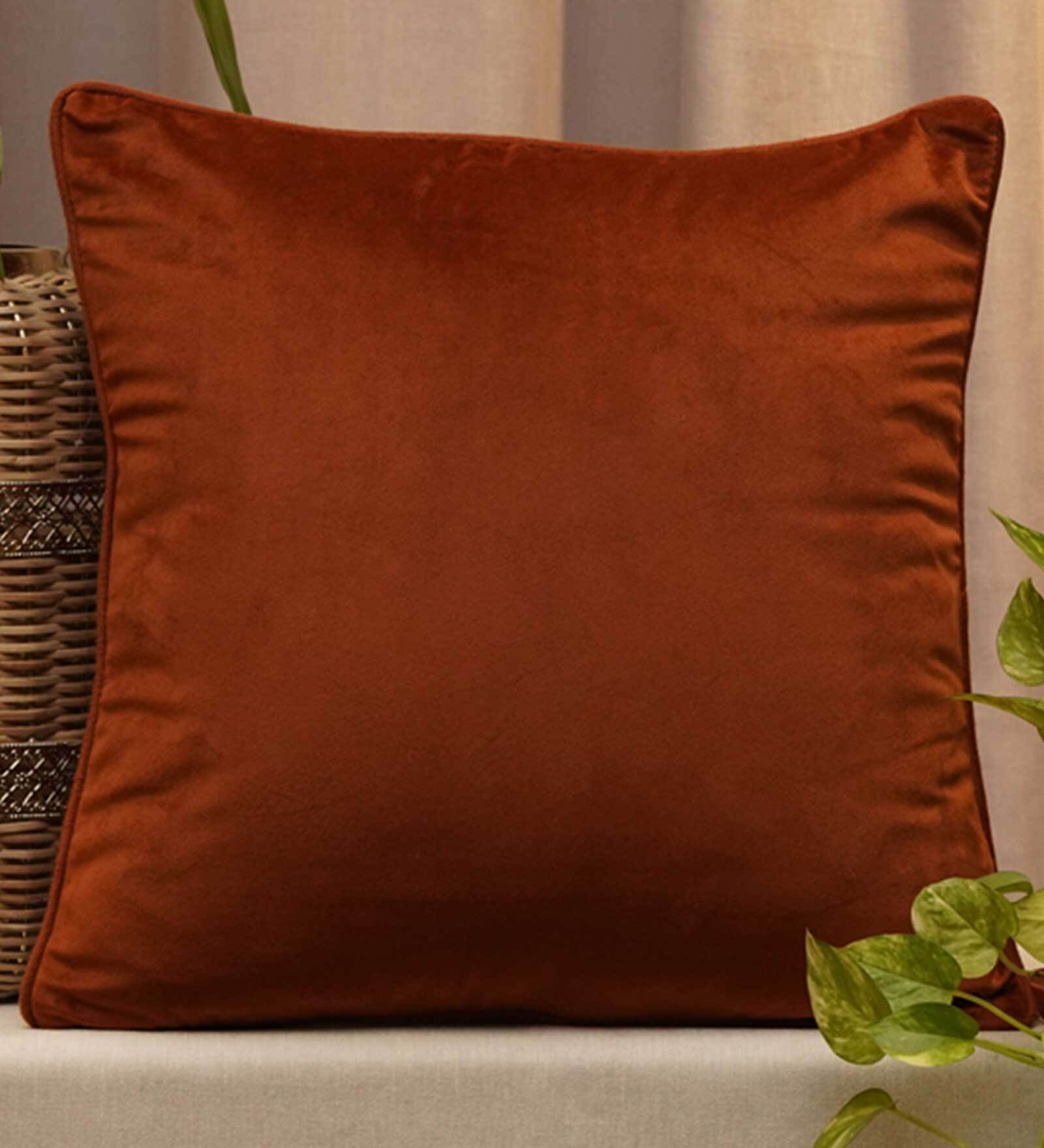 Buy Copper Solid Velvet 20 x 20 Inches Cushion Cover by Zeba at 5 OFF