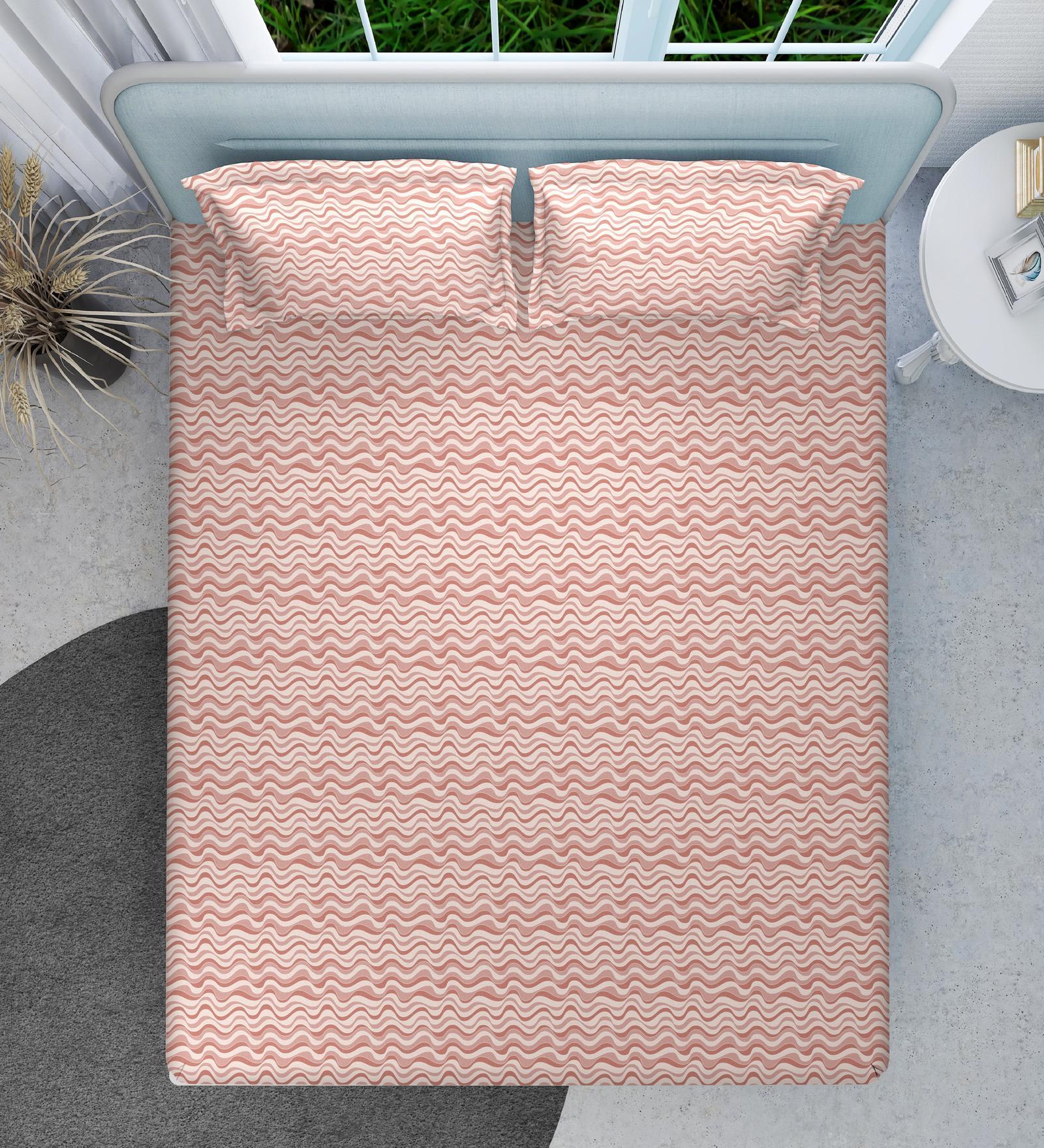 Coral Abstract 144 TC Cotton Queen Sized Double Bedsheet with 2 Pillow Covers Wave Drift Collection