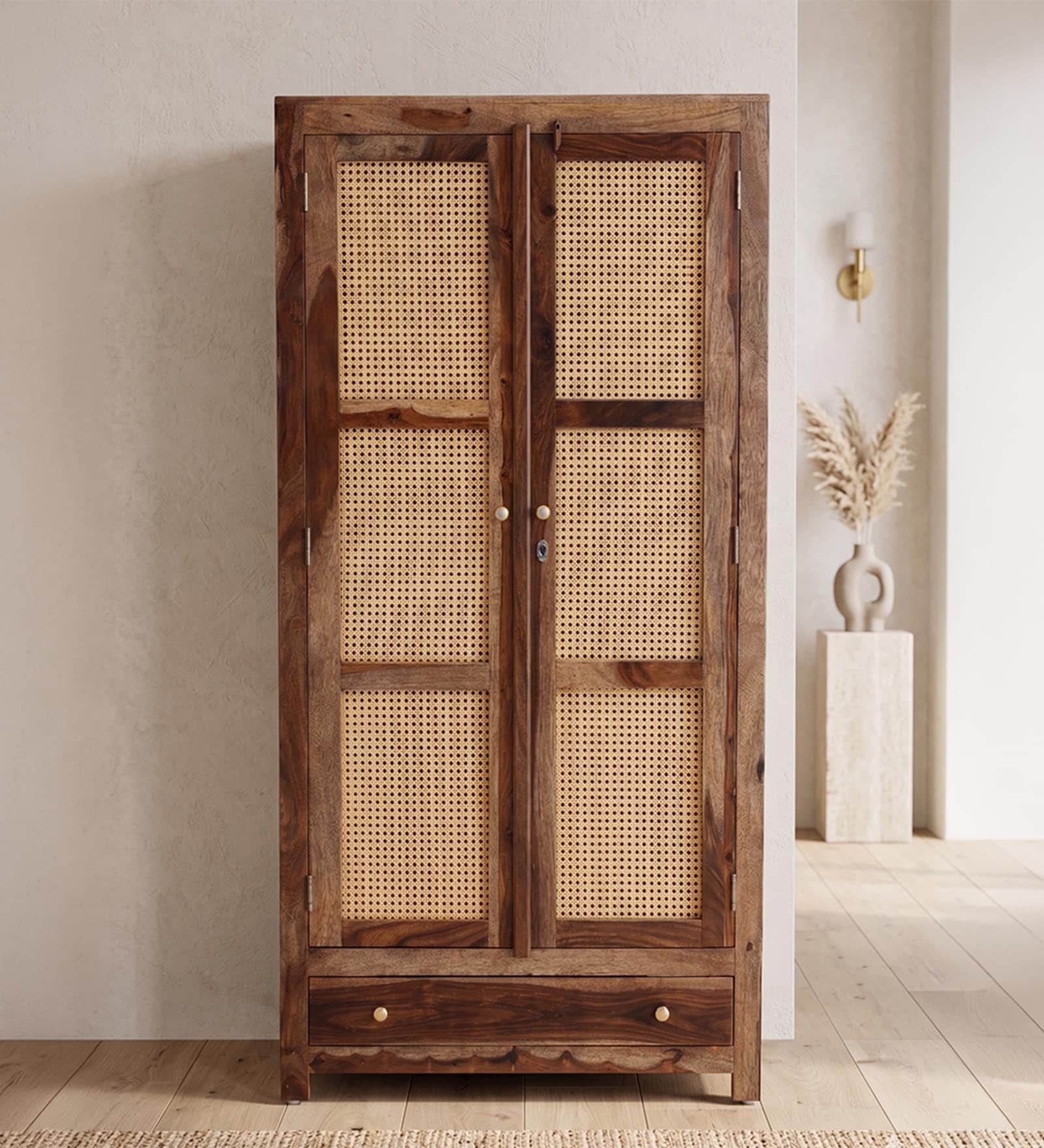 Coral Cane 2 Door Wardrobe In Sheesham Wood Finish