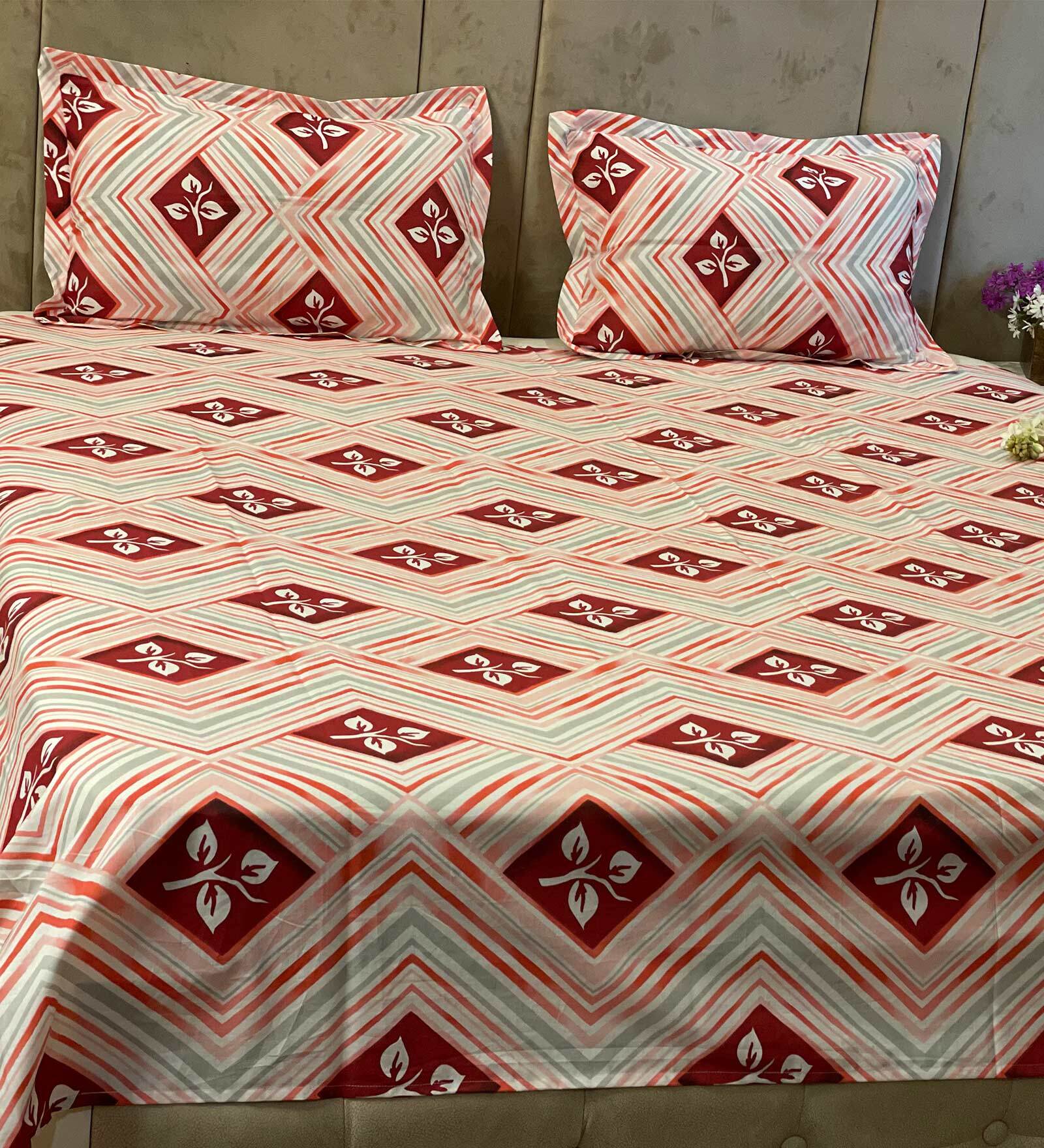 Coral Floral 141 TC 100% Cotton Queen Sized Bed Sheets with 2 Pillow Covers