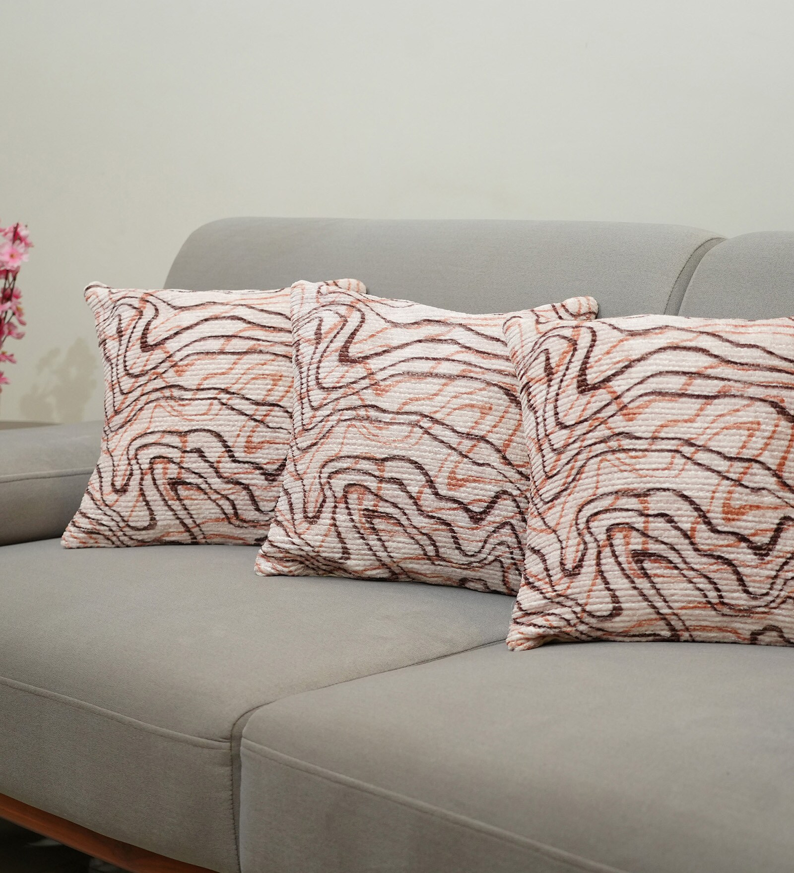 Coral Polyester Abstract 16x16 inches Cushion Covers Set of 3