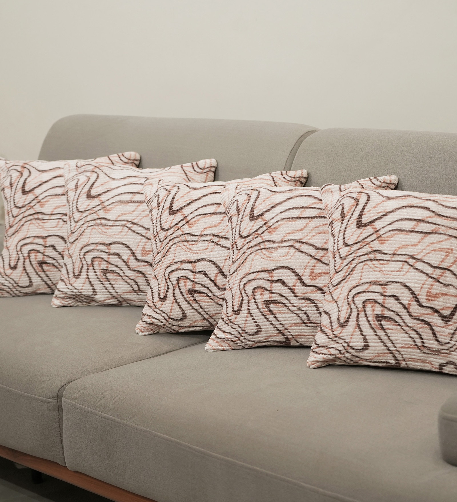 Coral Polyester Abstract 16x16 inches Cushion Covers Set of 5