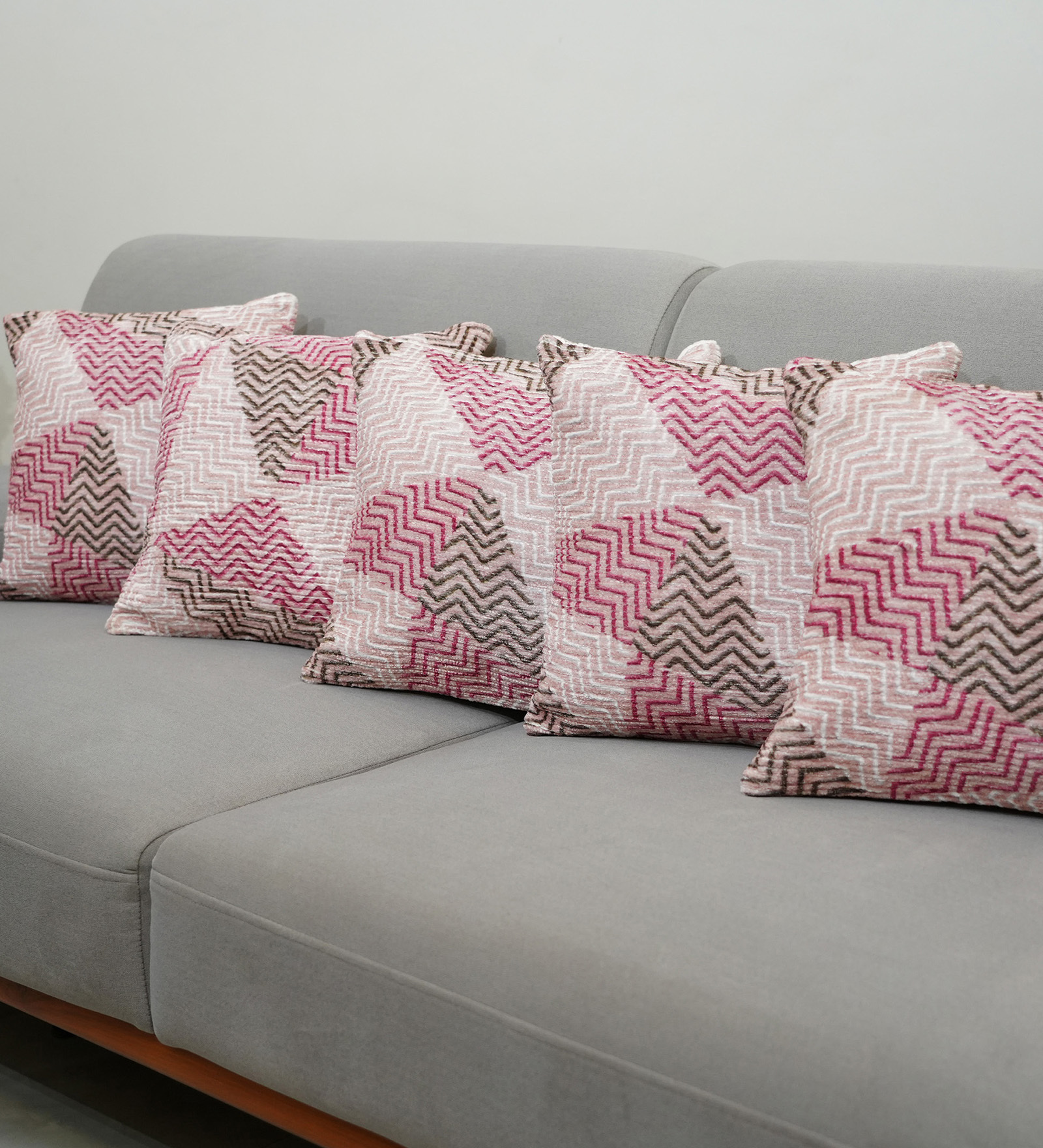 Coral Polyester Geometric 18x18 inches Cushion Covers Set of 5