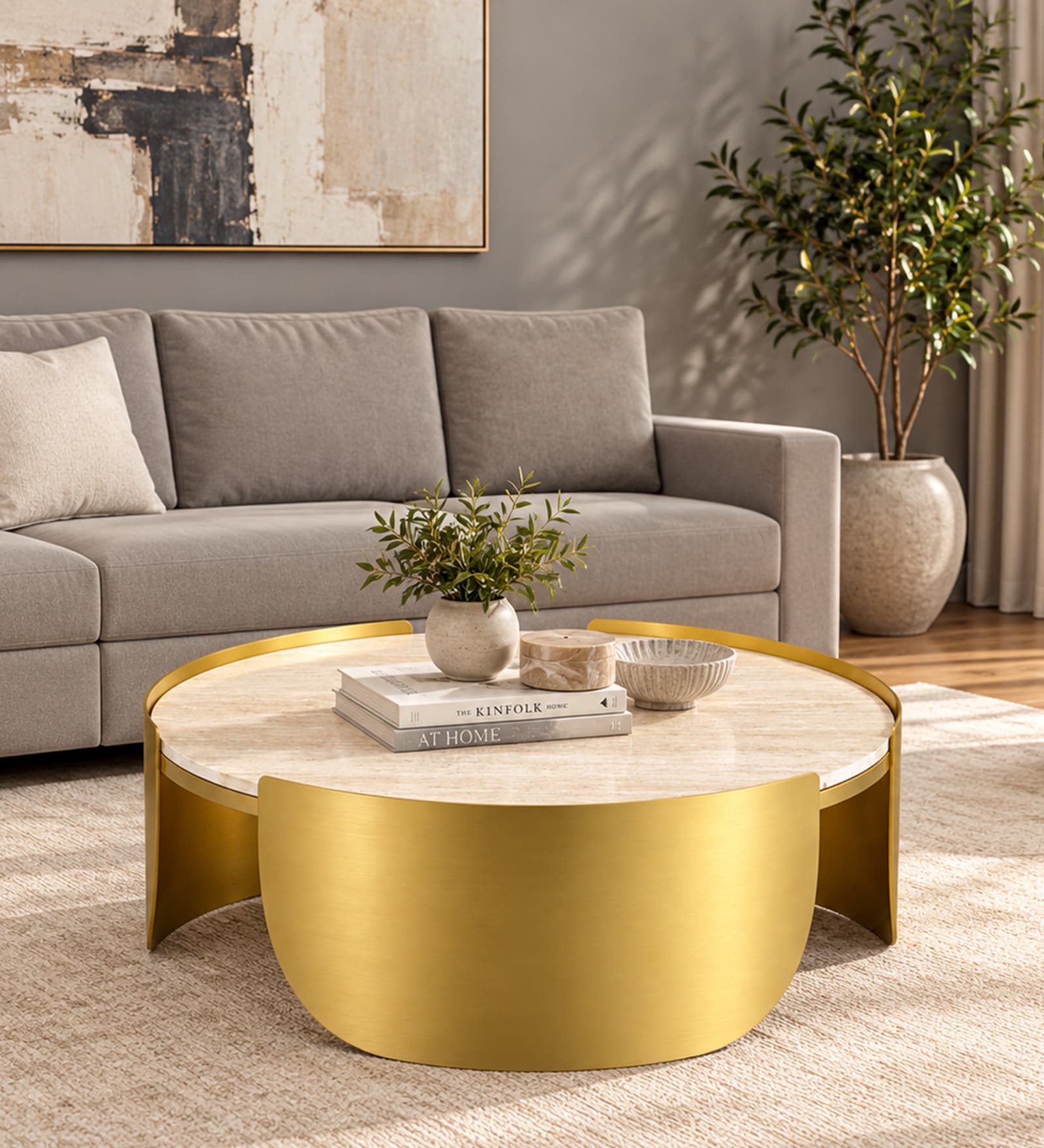 Cordelia Coffee Table in Electroplatting Finish with Travertine Proreciline Top