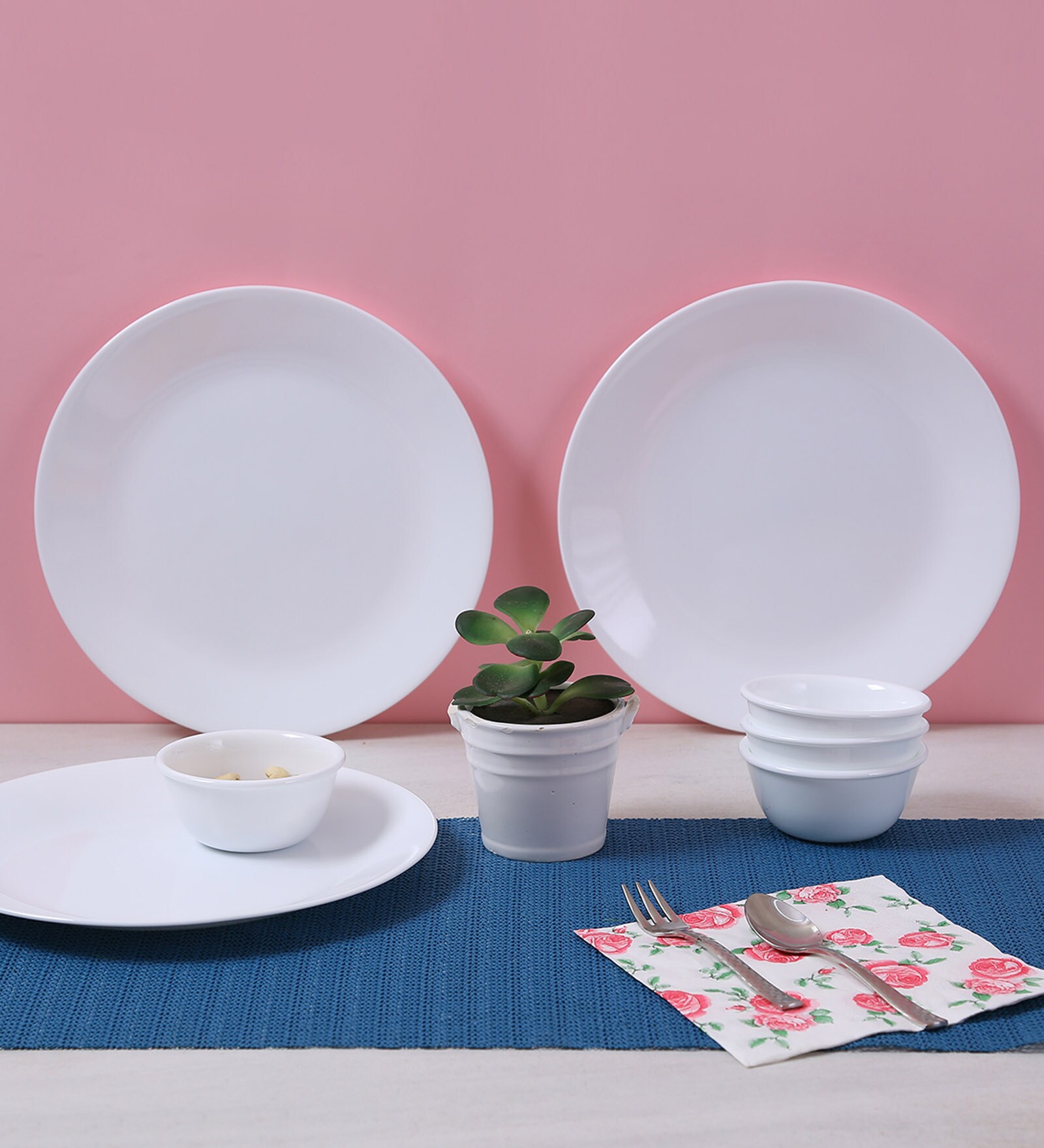 Livingware Winter Frost White Opal ware Dinner Set- Set of 8 Pcs
