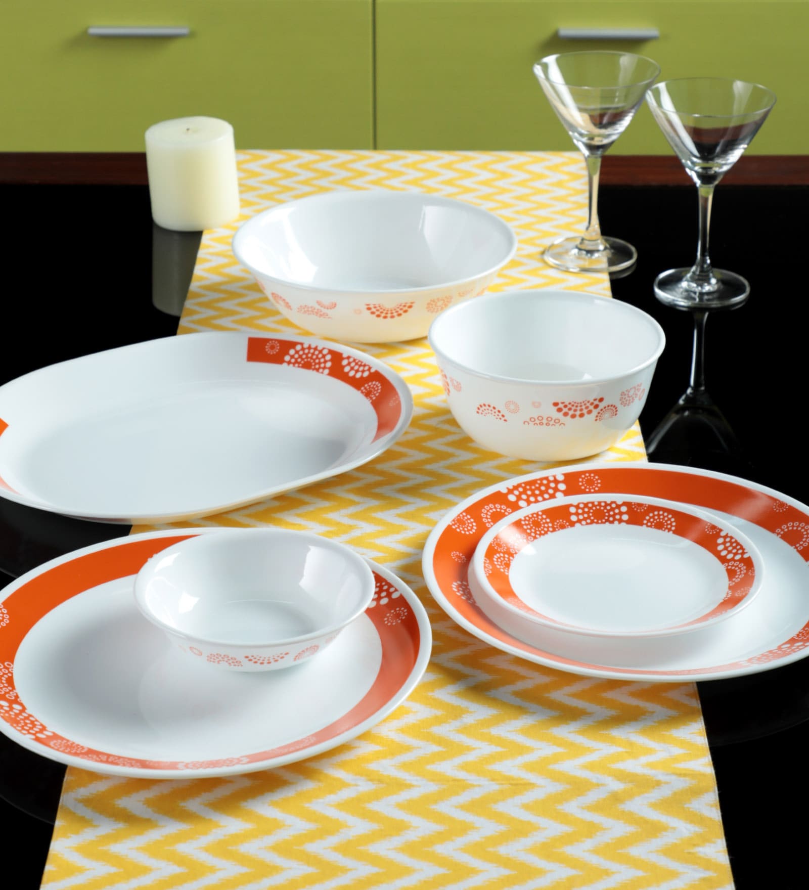 Tickled Pink Opal ware Dinner Set- Set of 21Pcs