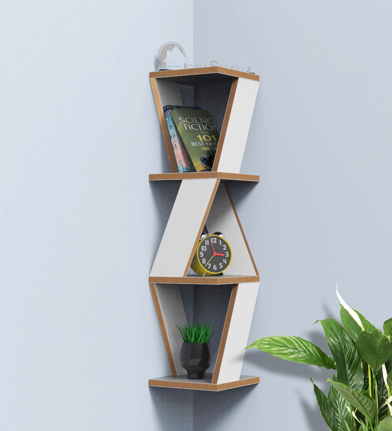 White Engineered Wood Corner Wall Shelf