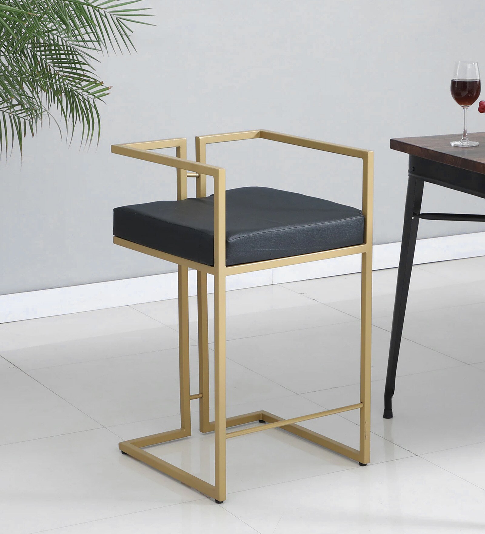 Albarn Metal Bar Chair In Dark Green & Gold Finish