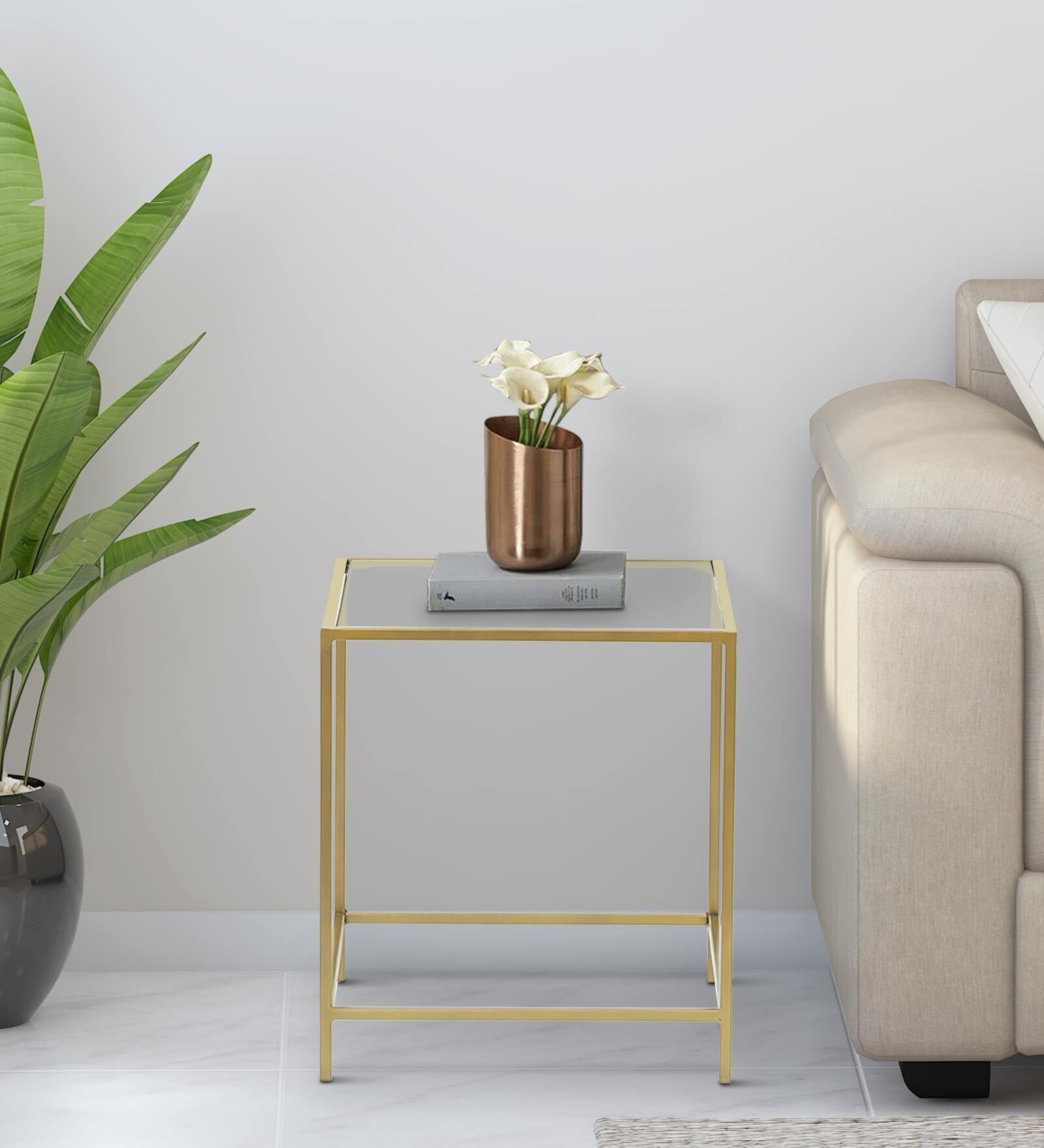 Cortez Metal End Table In Gold Colour